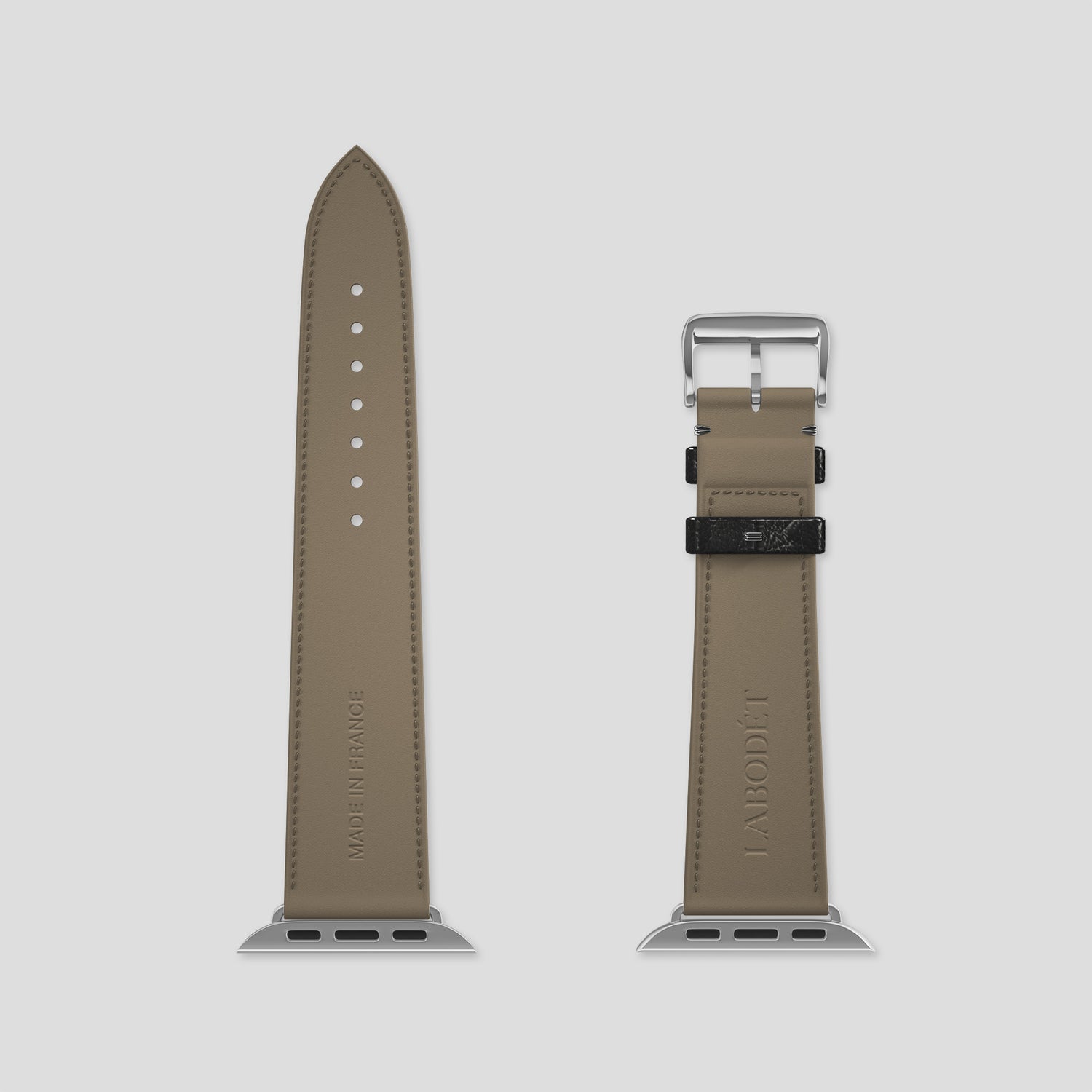 Black Apple Watch 46mm Classic Strap Ostrich with Steel Metal -5 | Black-Steel