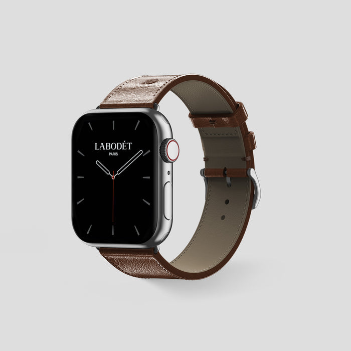 Chocolate Apple Watch 46mm Classic Strap Ostrich with Steel Metal -6 | Chocolate-Steel