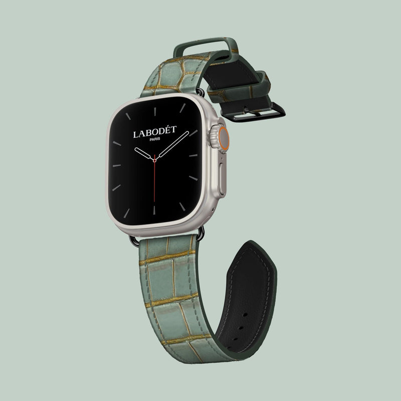 Classic Strap Bayou Green For Apple Watch Ultra 49mm In Alligator with Black Metal -2 | Bayou-Green-Black
