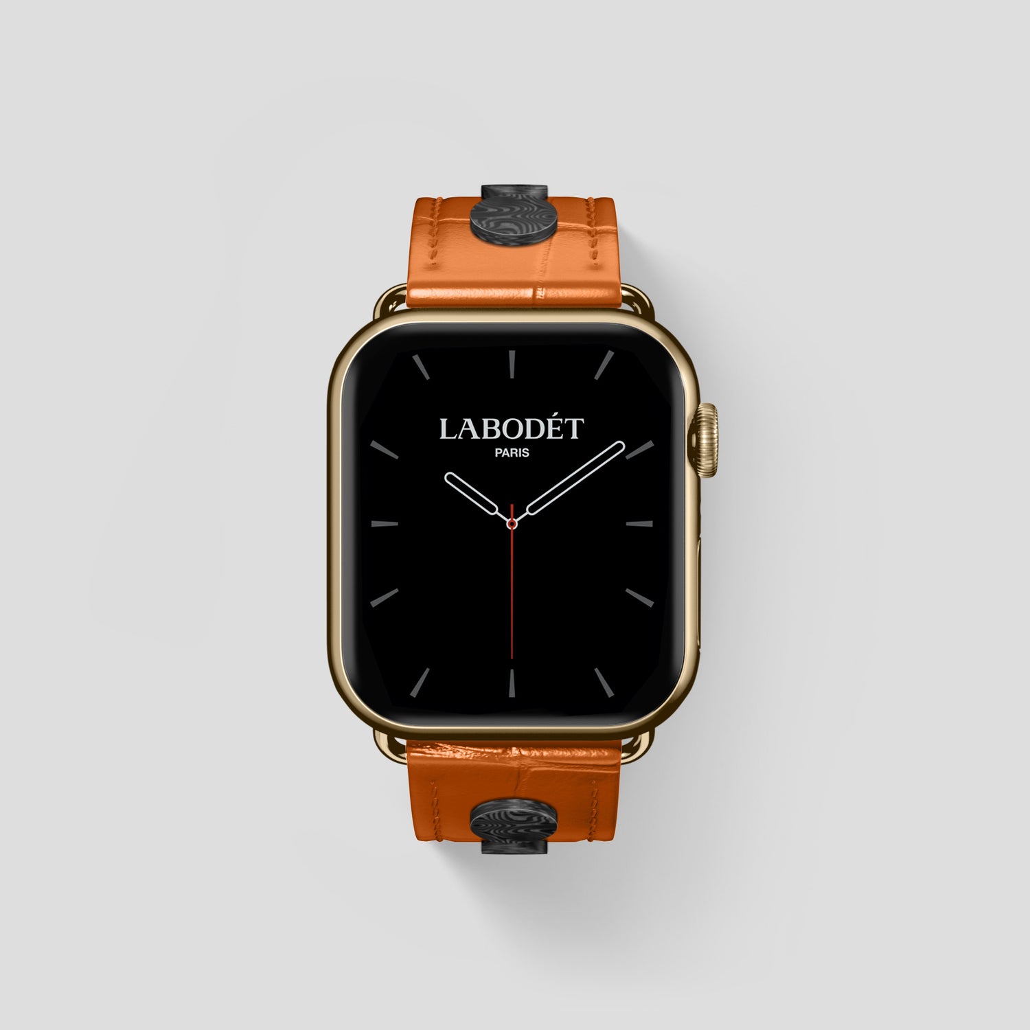 Orange Classic Strap For Apple Watch 46mm In Alligator with Gold Metal -2 | Orange-Gold