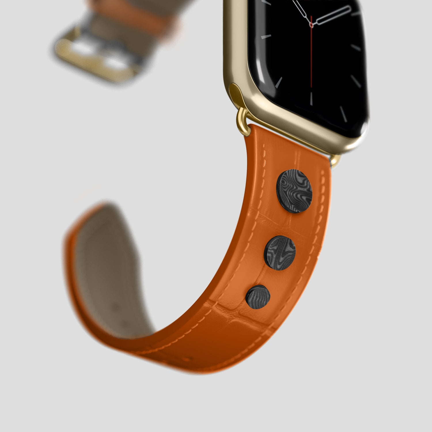 Orange Classic Strap For Apple Watch 46mm In Alligator with Gold Metal -4 | Orange-Gold