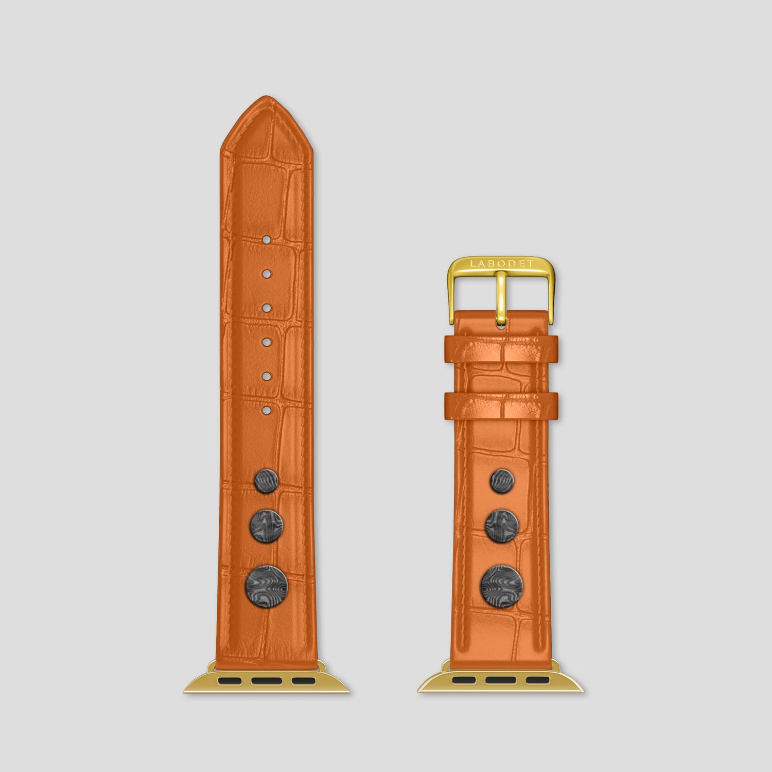 Orange Classic Strap For Apple Watch 46mm In Alligator with Gold Metal -5 | Orange-Gold