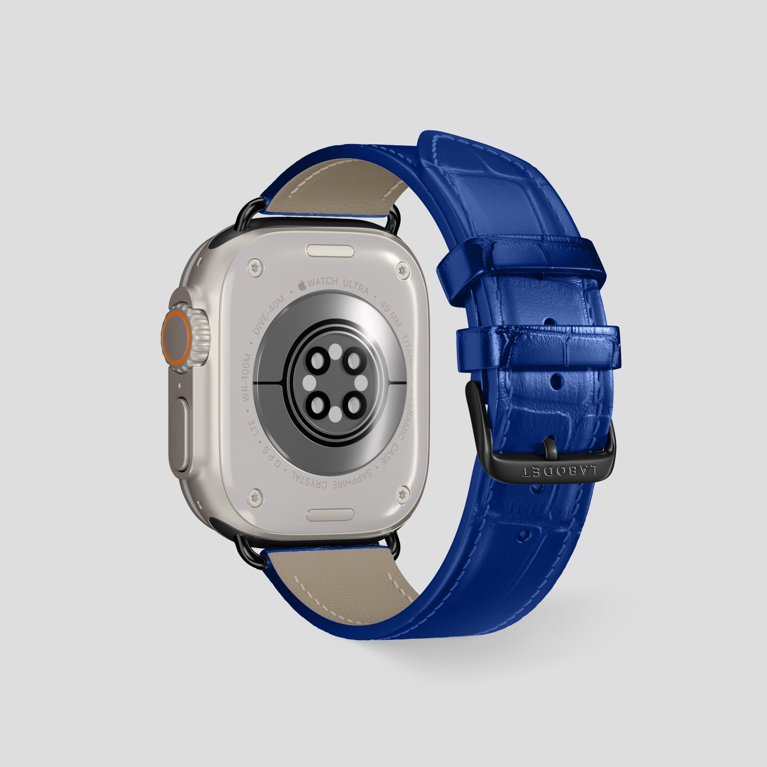 Classic Strap For Apple Watch Royal-Blue In Alligator with Black Metal -3 | Royal-Blue-Black