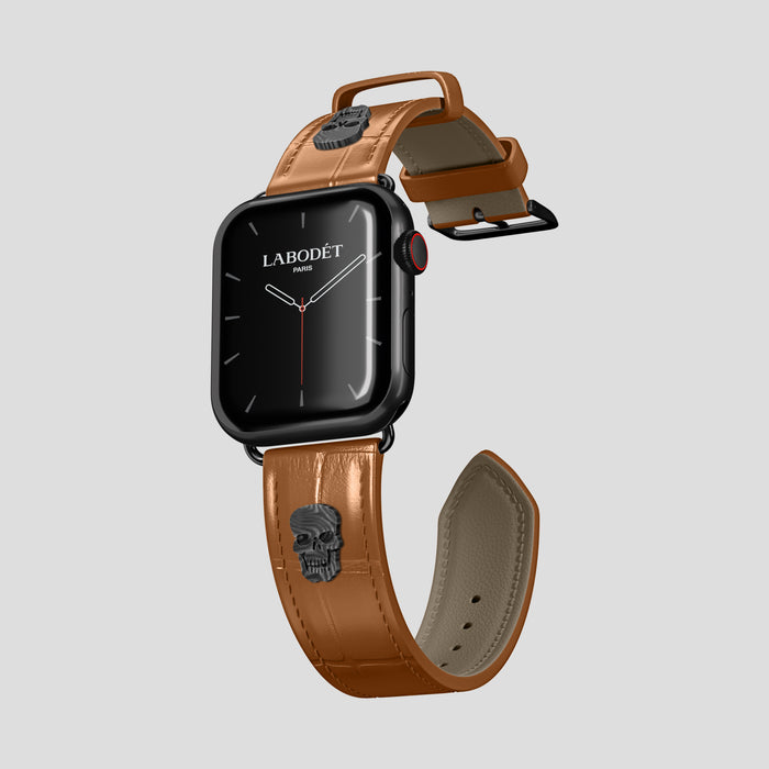Honey Classic Strap For Apple Watch 46mm In Alligator with Black Metal -1 | Honey-Black