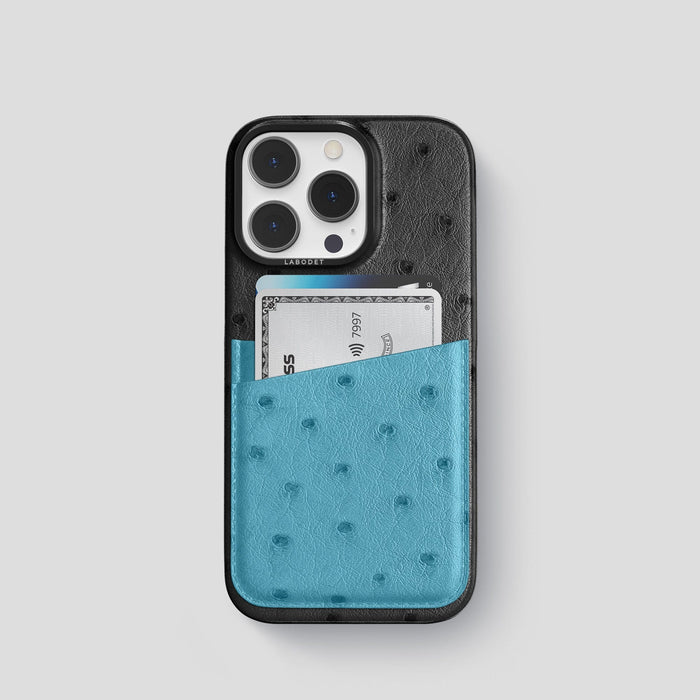 Black-Blue-Jeans iPhone 13 Pro Card Case Colore Ostrich with Black Metal -1 | Black-Blue-Jeans-Black