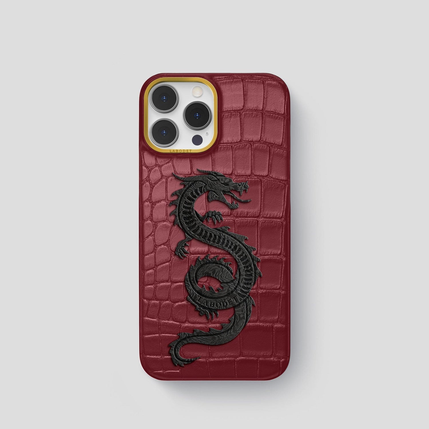 Burgundy iPhone 14 Pro Classic Case Alligator with Gold Metal -1 | Burgundy-Gold
