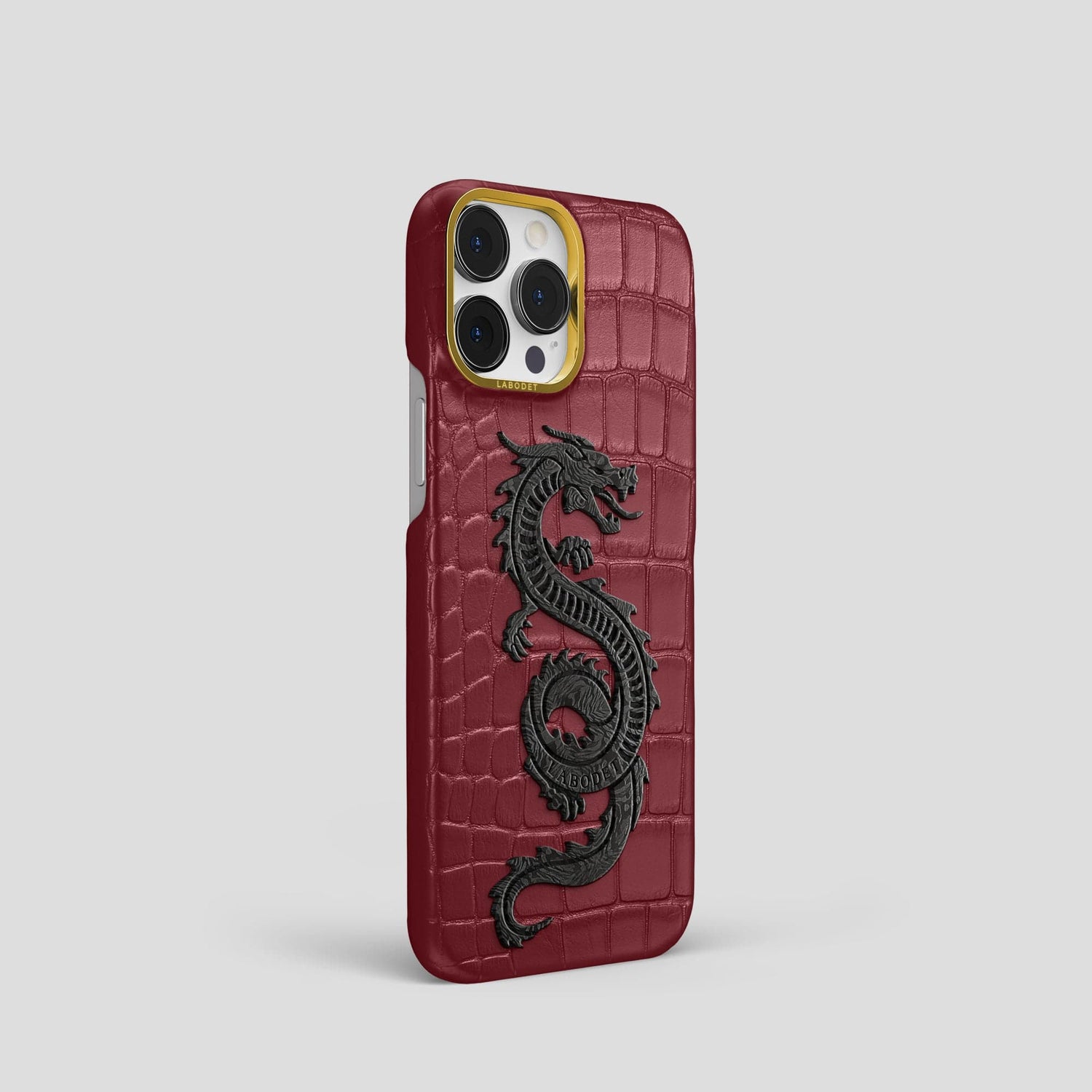 Burgundy iPhone 14 Pro Classic Case Alligator with Gold Metal -2 | Burgundy-Gold