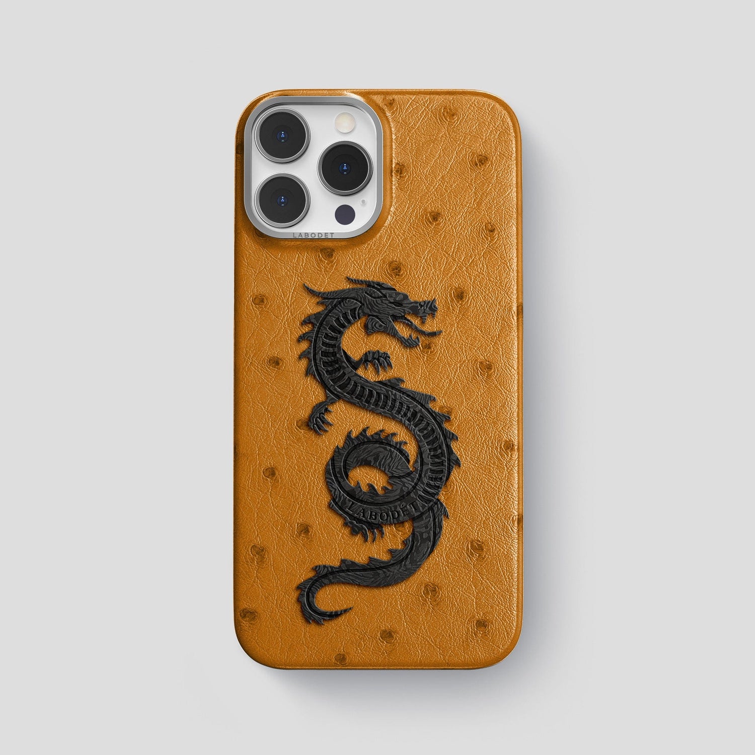 Chestnut iPhone 14 Pro Max Classic Case Ostrich with Steel Metal -1 | Chestnut-Steel