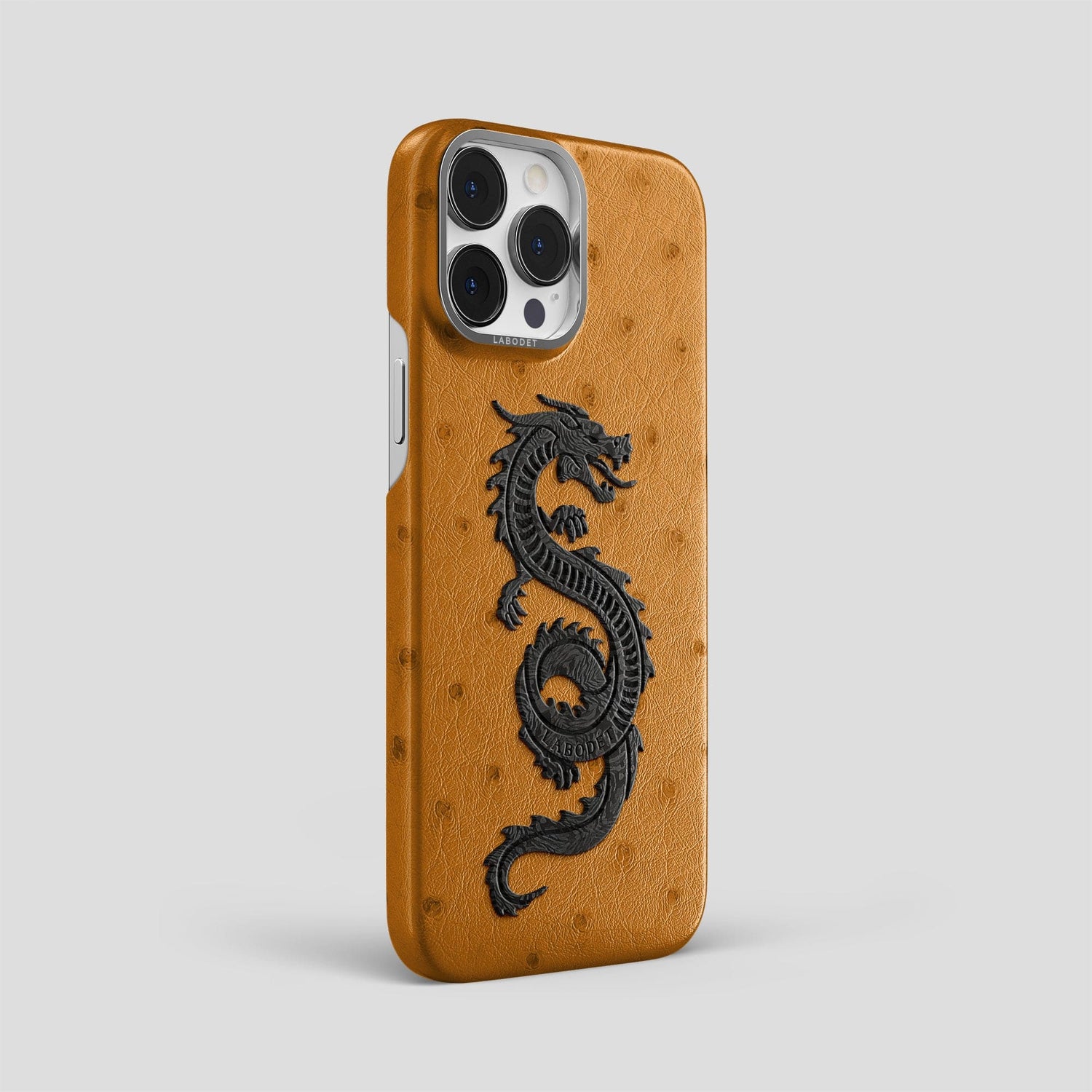 Chestnut iPhone 14 Pro Max Classic Case Ostrich with Steel Metal -2 | Chestnut-Steel