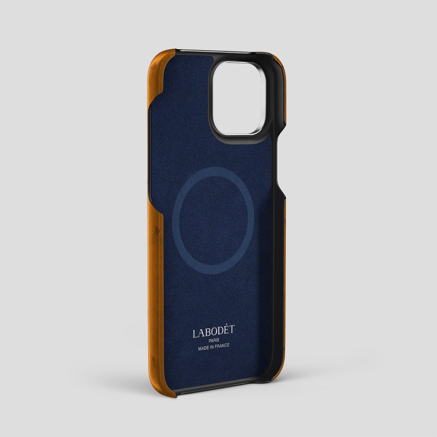 Chestnut iPhone 14 Pro Max Classic Case Ostrich with Steel Metal -4 | Chestnut-Steel