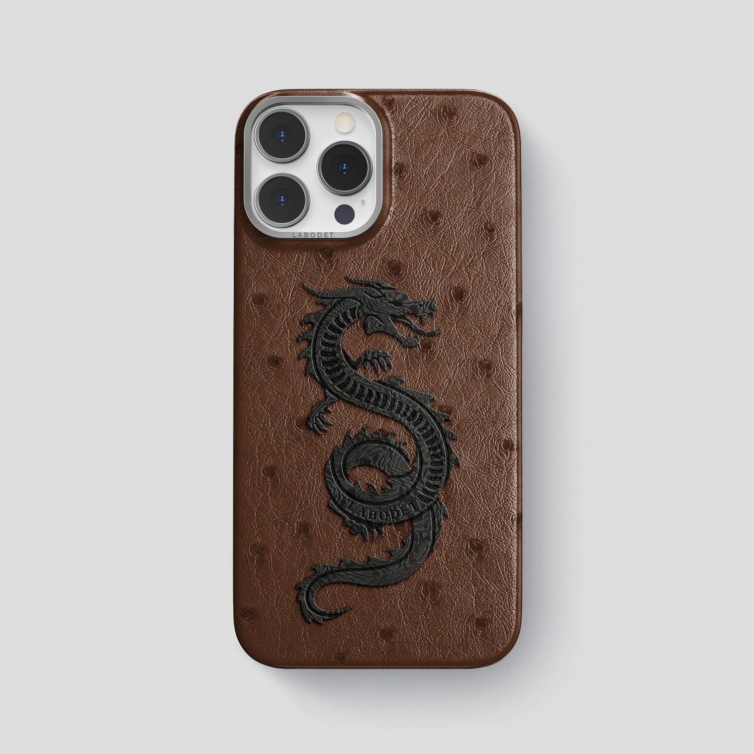 Chocolate iPhone 14 Pro Max Classic Case Ostrich with Steel Metal -1 | Chocolate-Steel