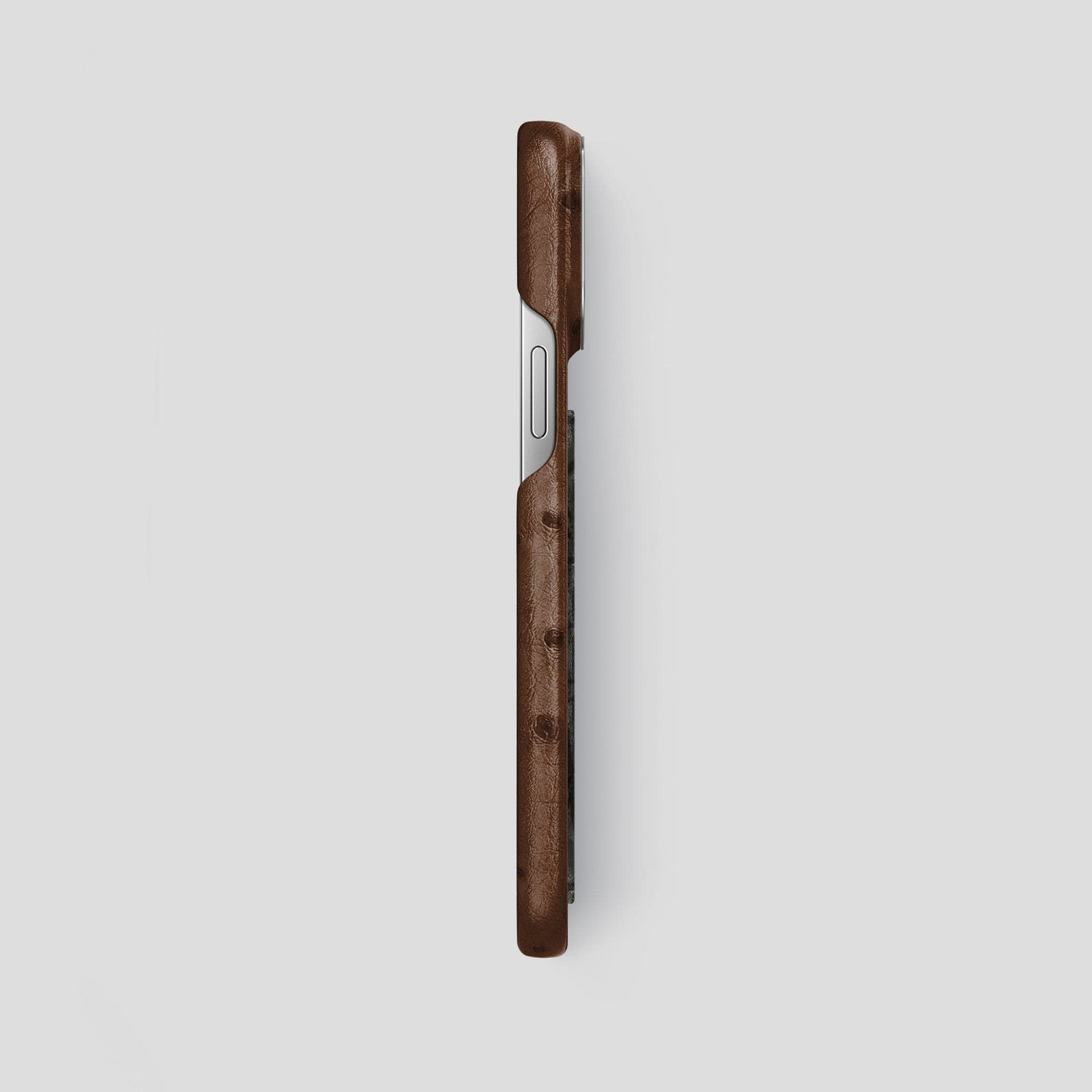Chocolate iPhone 14 Pro Max Classic Case Ostrich with Steel Metal -3 | Chocolate-Steel