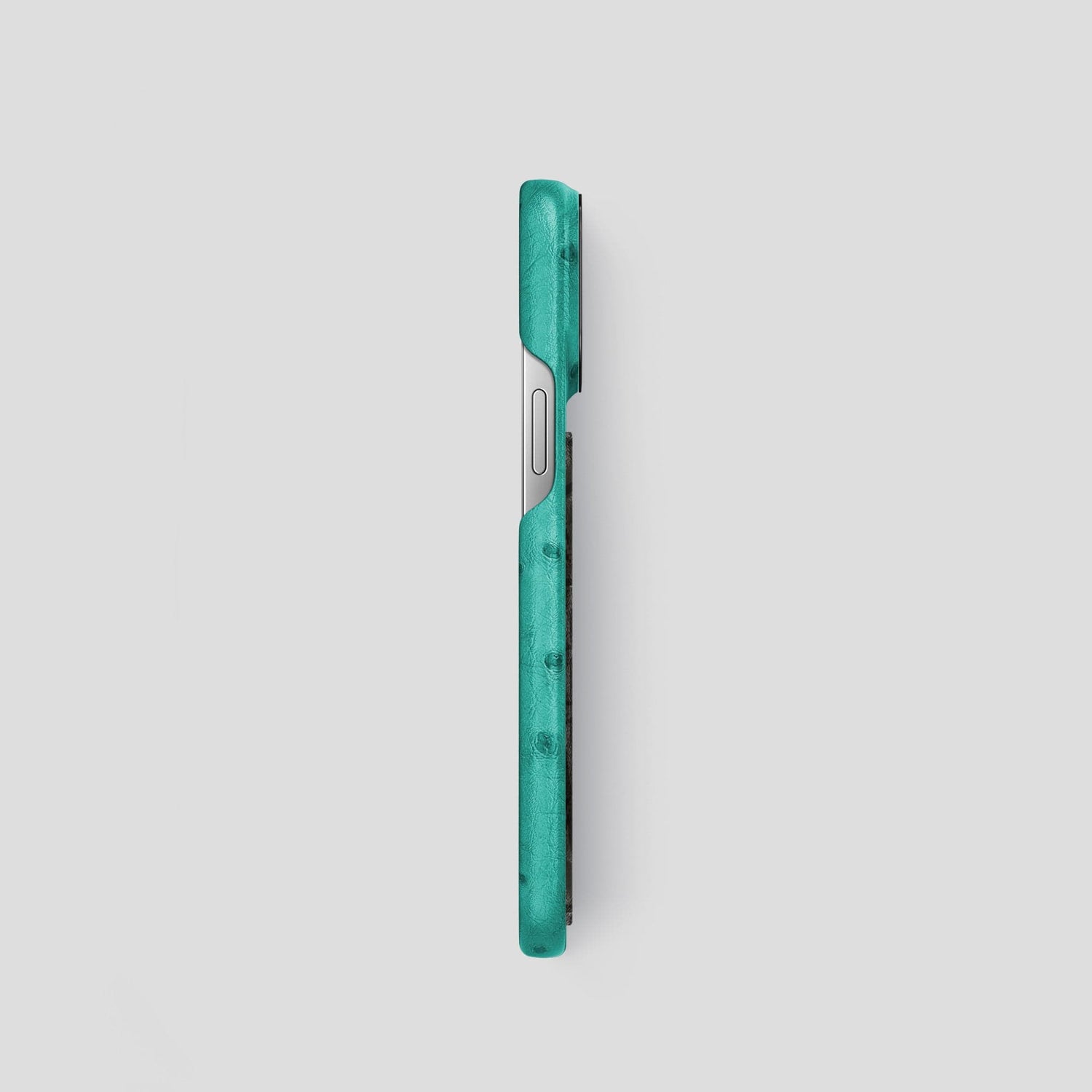 Turquoise iPhone 14 Pro Classic Case Ostrich with Black Metal -3 | Turquoise-Black