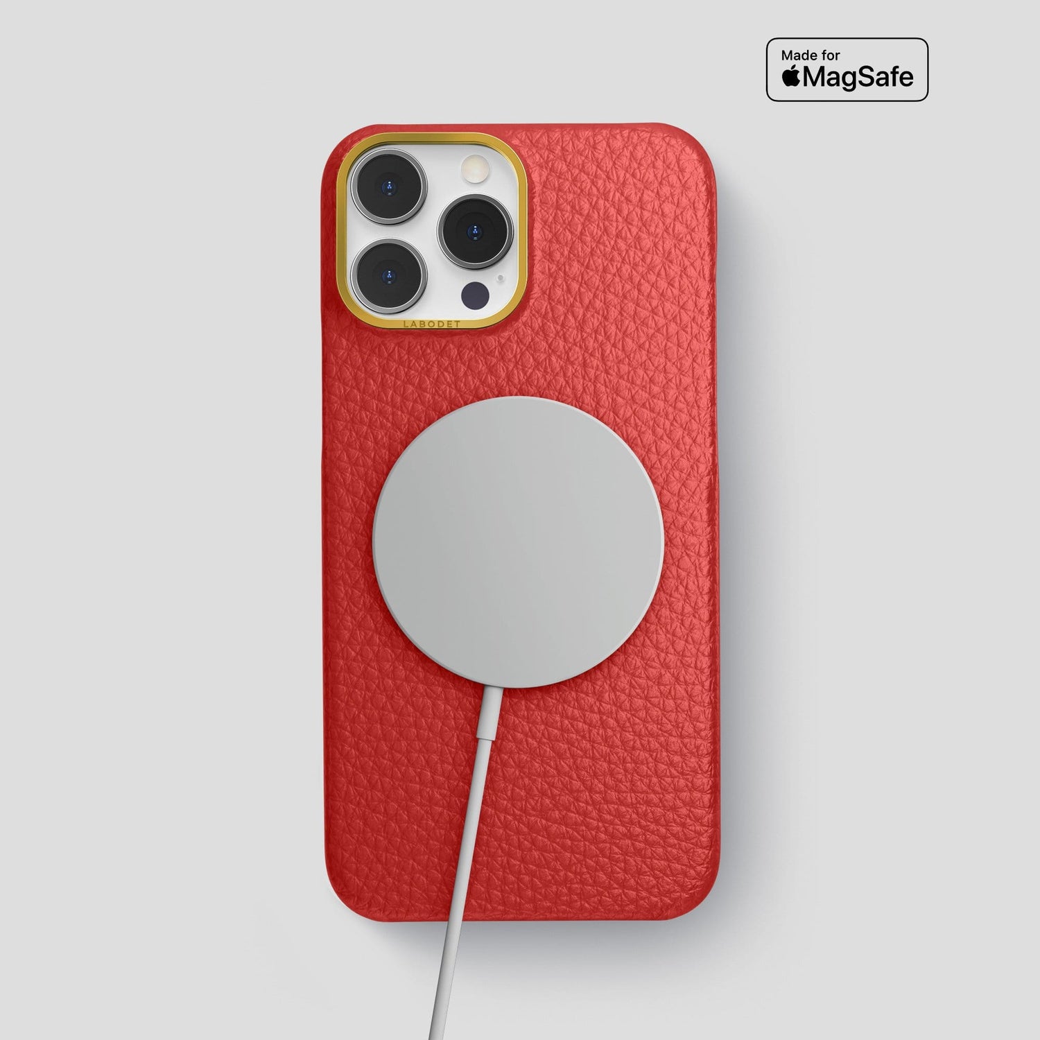 Red iPhone 14 Pro Max Classic Case Calf with Gold Metal -5 | Red-Gold