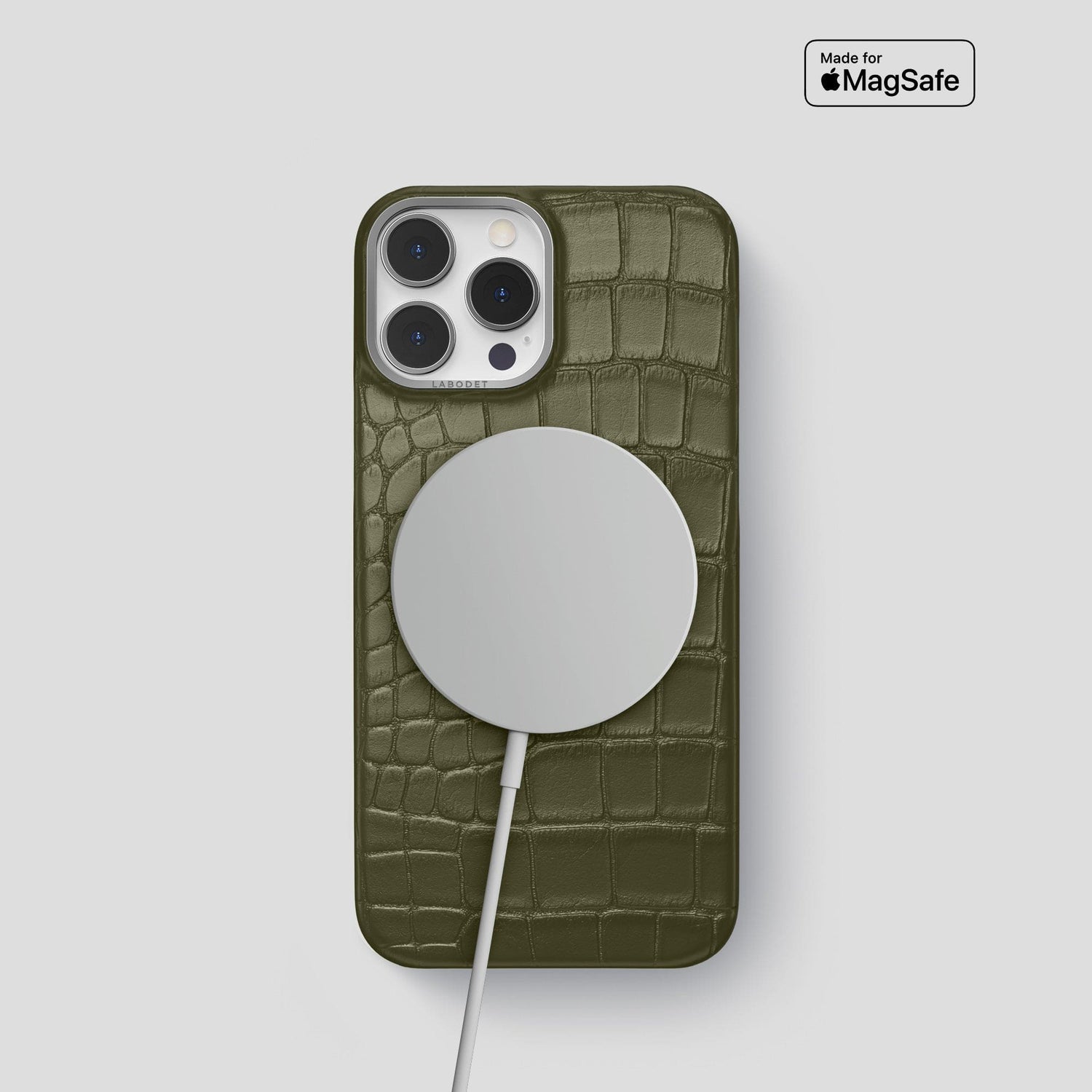 Kaki-Green iPhone 14 Pro Classic Case Alligator with Steel Metal -4 | Kaki-Green-Steel