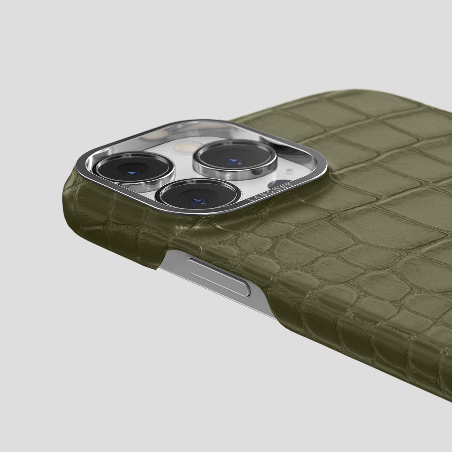 Kaki-Green iPhone 14 Pro Classic Case Alligator with Steel Metal -5 | Kaki-Green-Steel