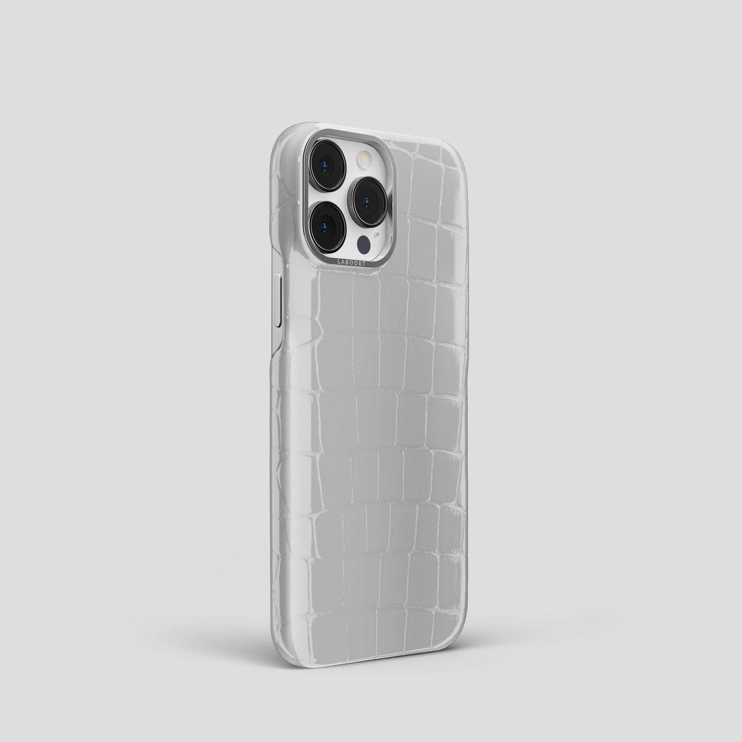 White iPhone 14 Shiny Alligator with Steel Metal -2 | White-Steel