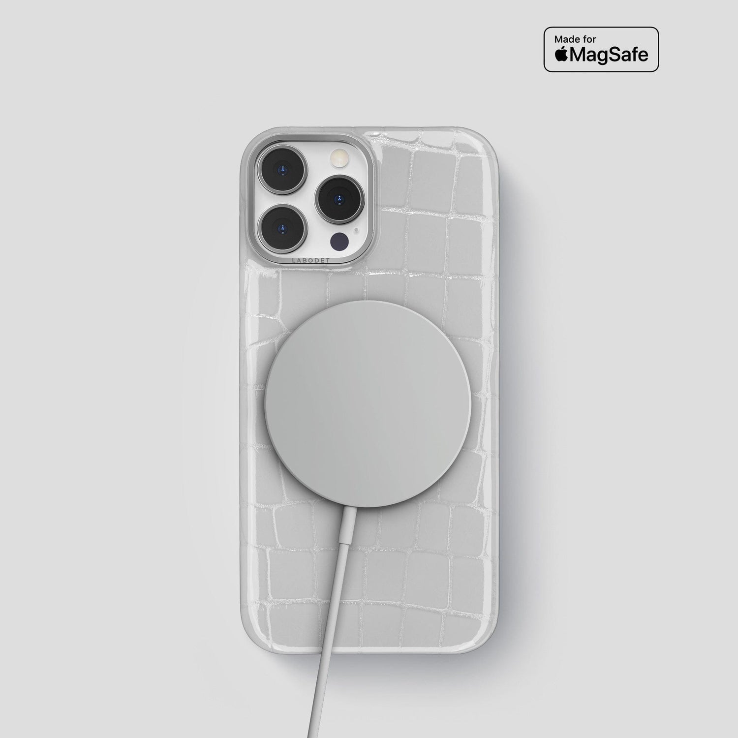 White iPhone 14 Shiny Alligator with Steel Metal -5 | White-Steel