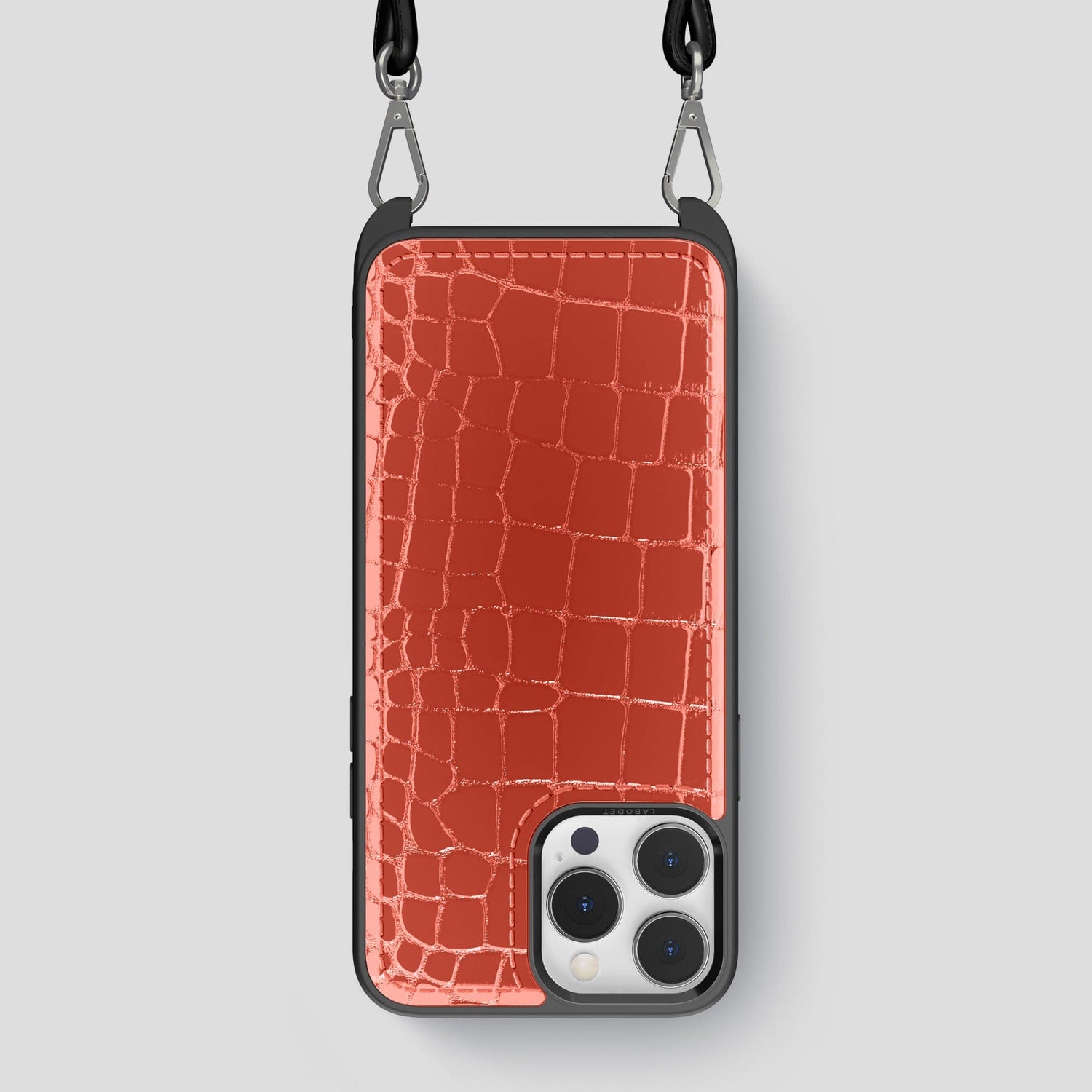 Coral Orange iPhone 14 Pro Max Crossbody Sport Case Shiny Alligator -1 | Coral-Orange