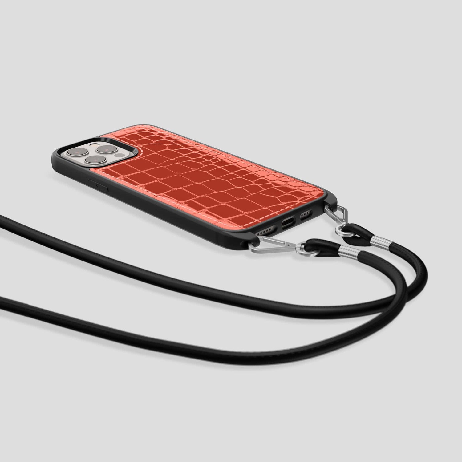 Coral Orange iPhone 14 Pro Max Crossbody Sport Case Shiny Alligator -7 | Coral-Orange