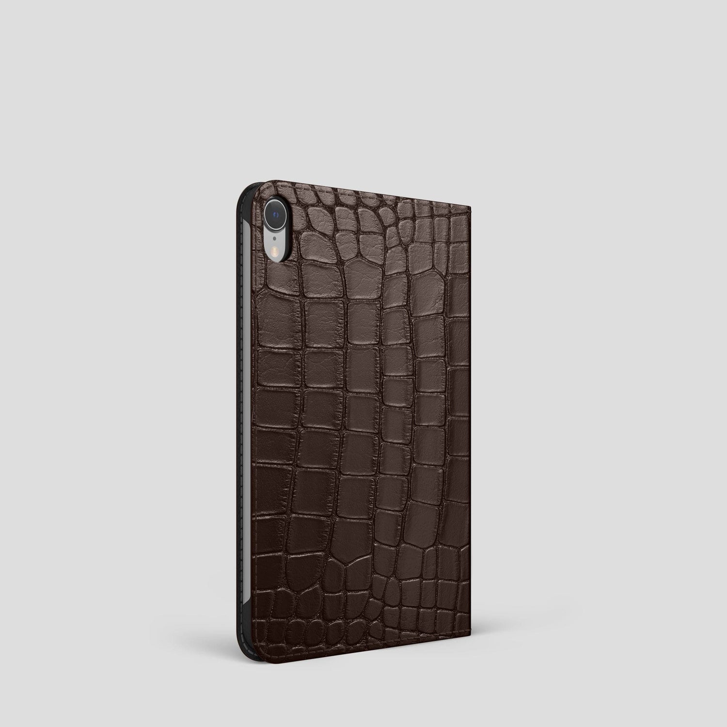 Dark Brown iPad Mini Folio Case Alligator with Gold Metal -1 | Dark-Brown-Gold