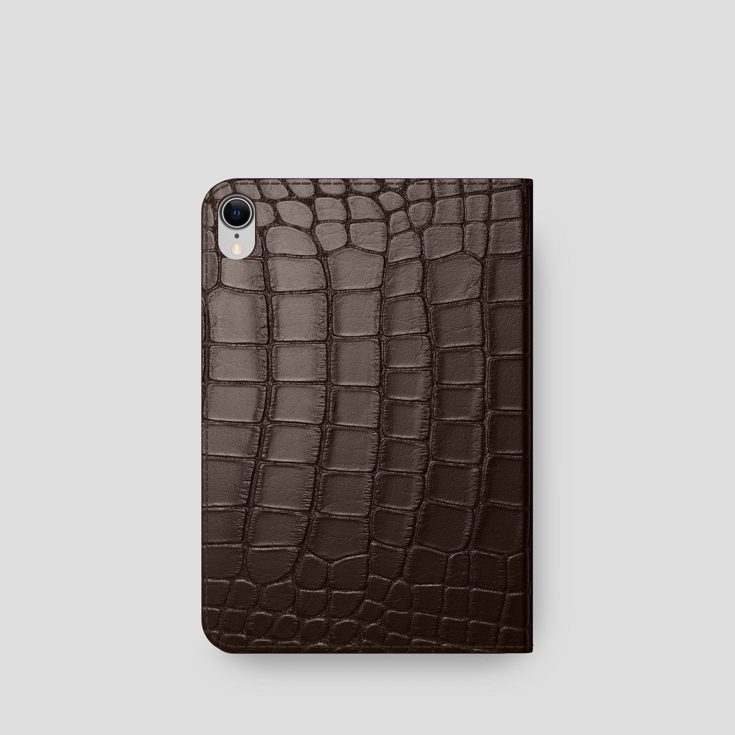 Dark Brown iPad Mini Folio Case Alligator with Gold Metal -4 | Dark-Brown-Gold