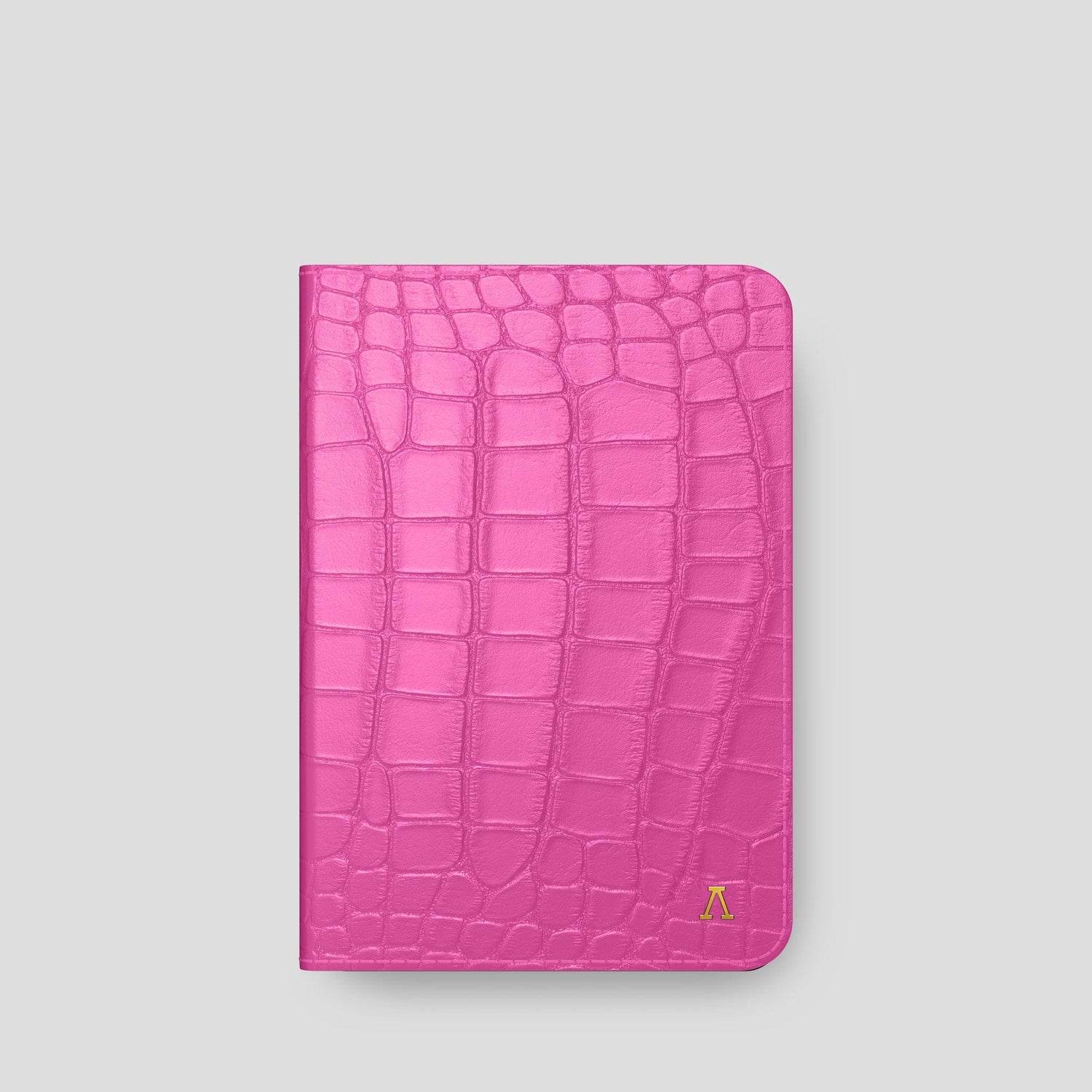 Fuchsia iPad Mini Folio Case Alligator with Gold Metal -5 | Fuchsia-Gold