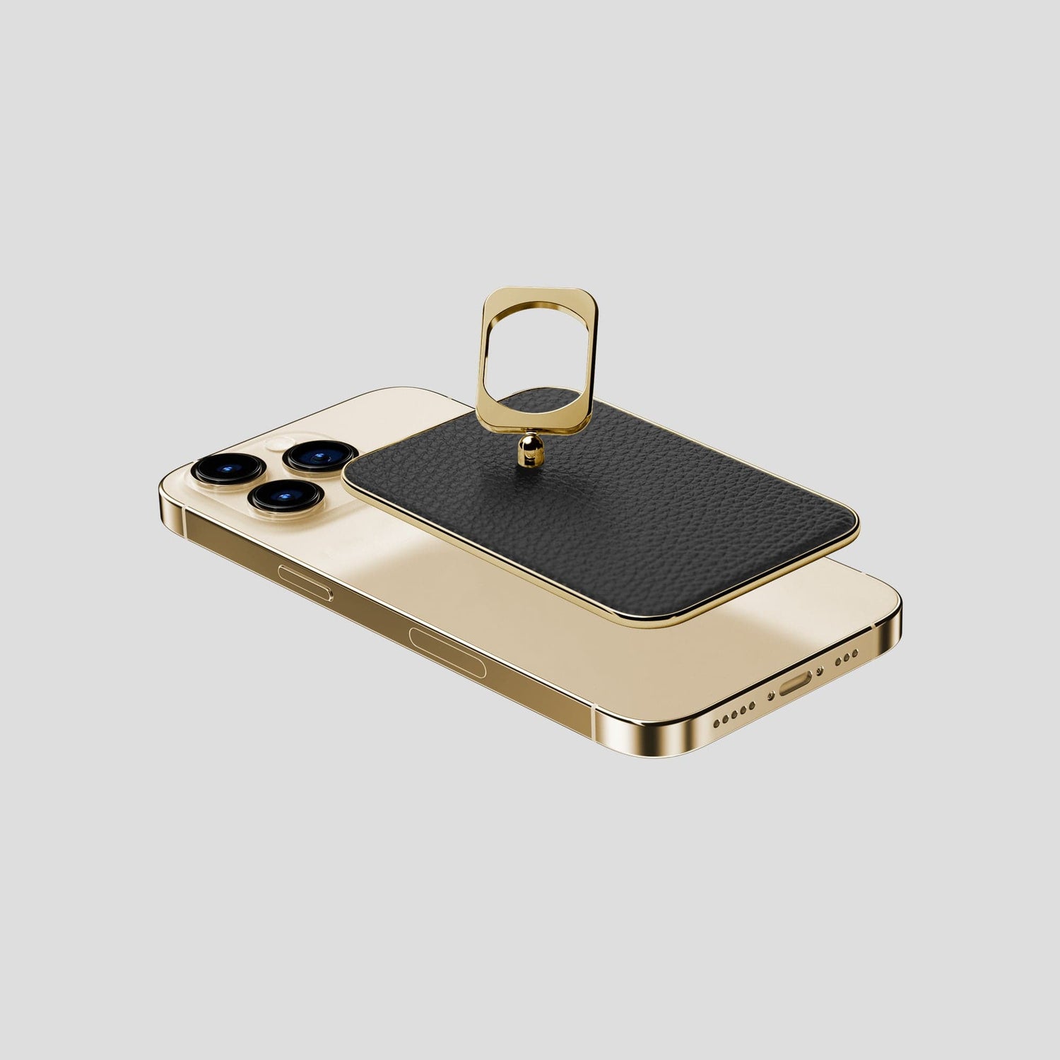 Black MagSafe Ring iPhone 14 Pro Calf with Gold Metal -4 | Black-Gold