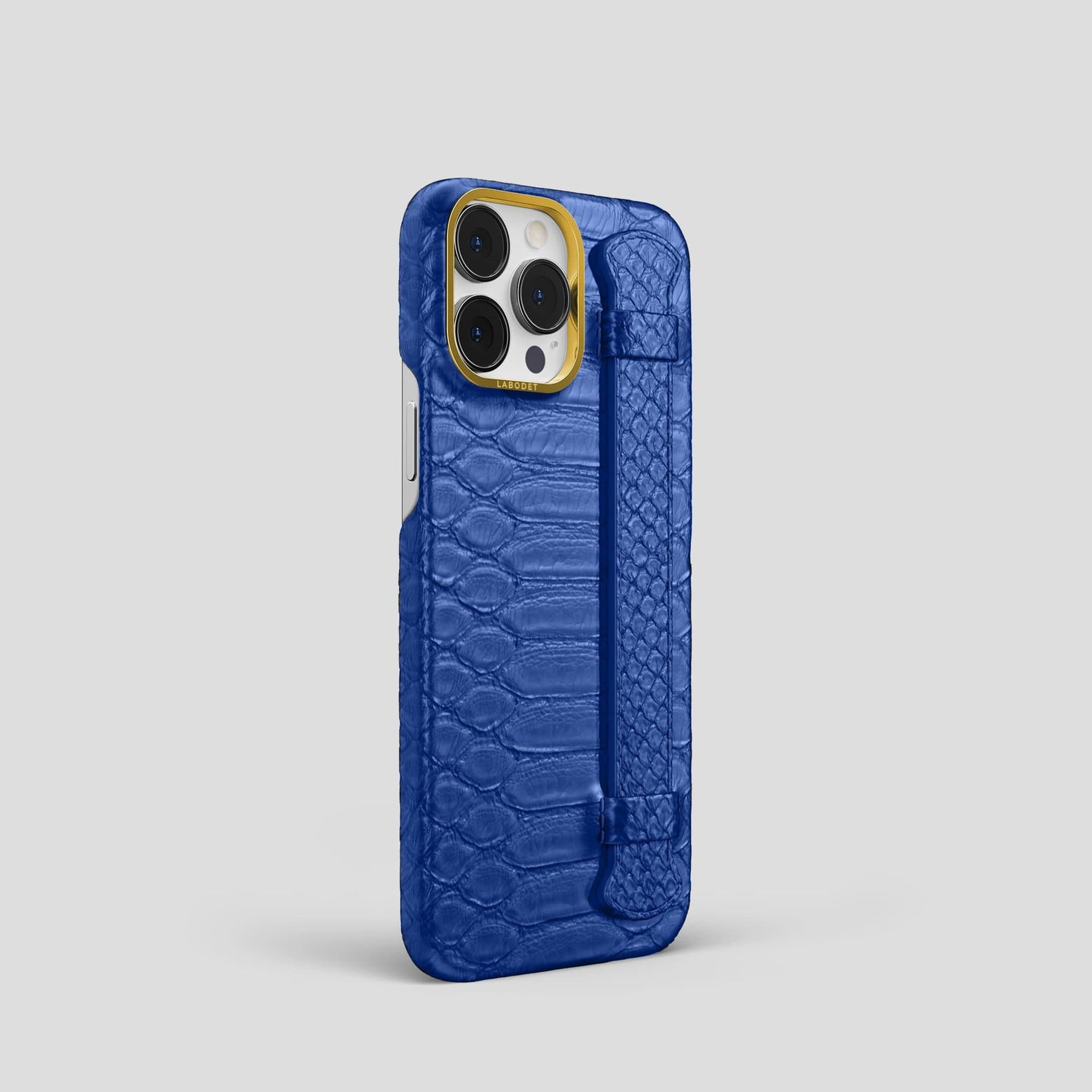 Royal Blue iPhone 14 Pro Strap Case Python with Gold Metal -2 | Royal-Blue-Gold