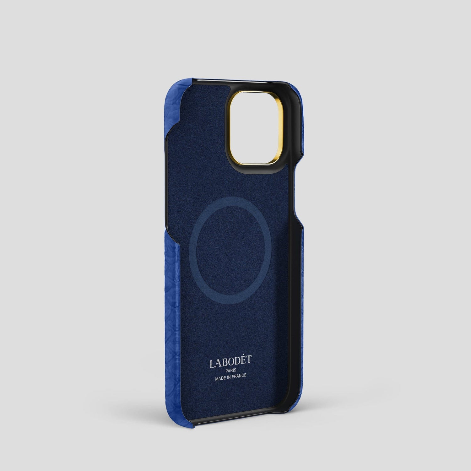 Royal Blue iPhone 14 Pro Strap Case Python with Gold Metal -4 | Royal-Blue-Gold