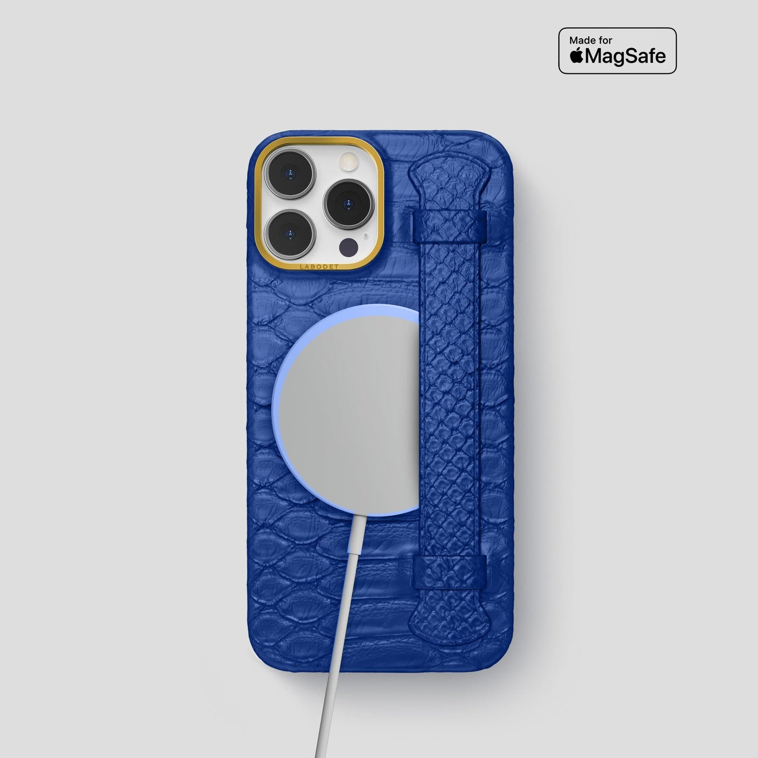 Royal Blue iPhone 14 Pro Strap Case Python with Gold Metal -5 | Royal-Blue-Gold