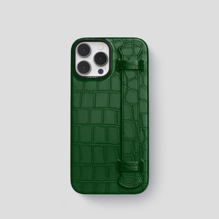 Forest-Green iPhone 14 Pro Strap Case Alligator with Black Metal -1 | Forest-Green-Black