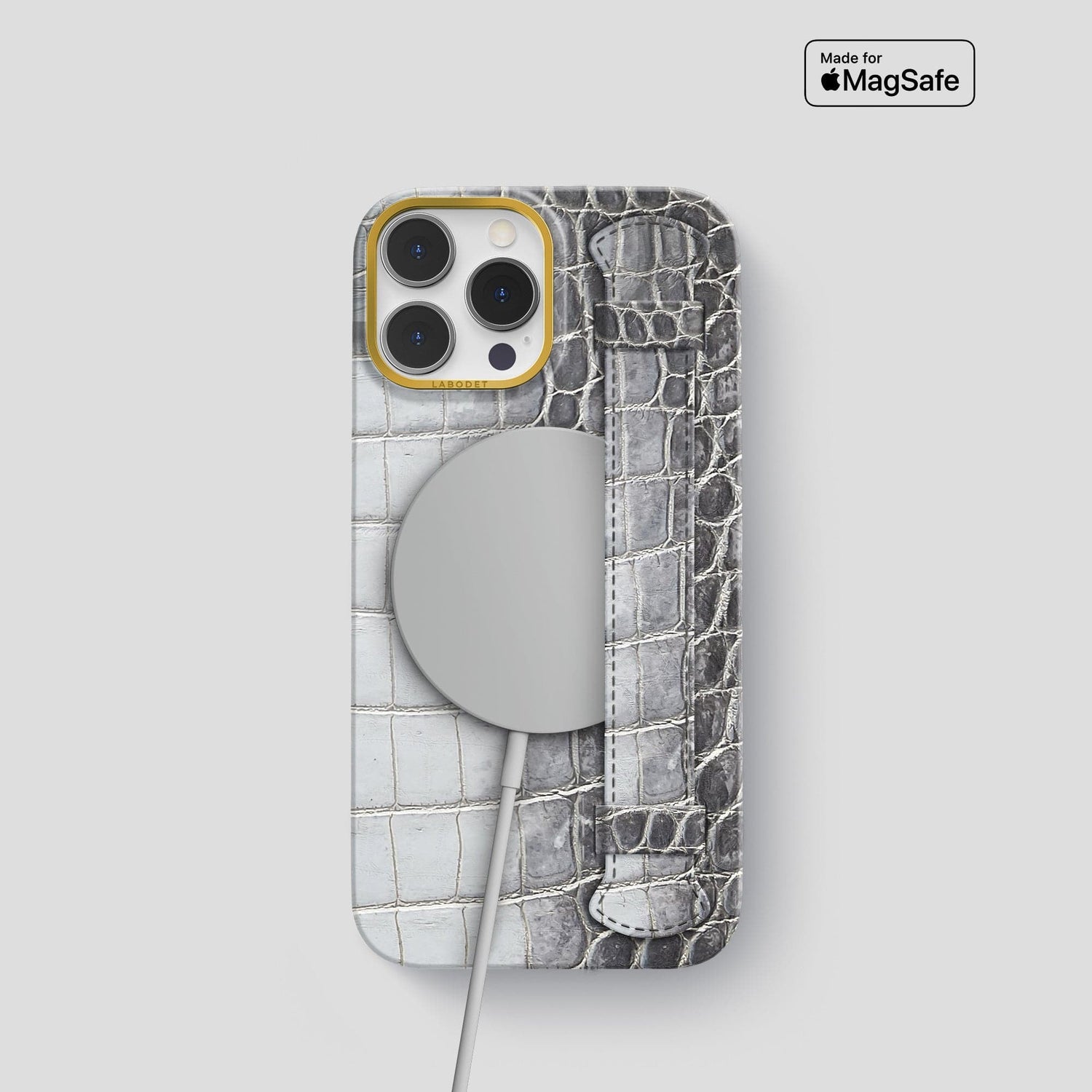Silver iPhone 14 Pro Himalaya Strap Case with Gold Metal -5 | Silver-Gold