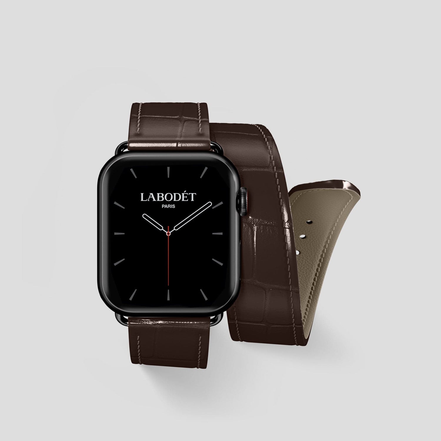 Dark Brown Apple Watch Double Strap 40mm Alligator with Black Metal -1 | Dark-Brown-Black
