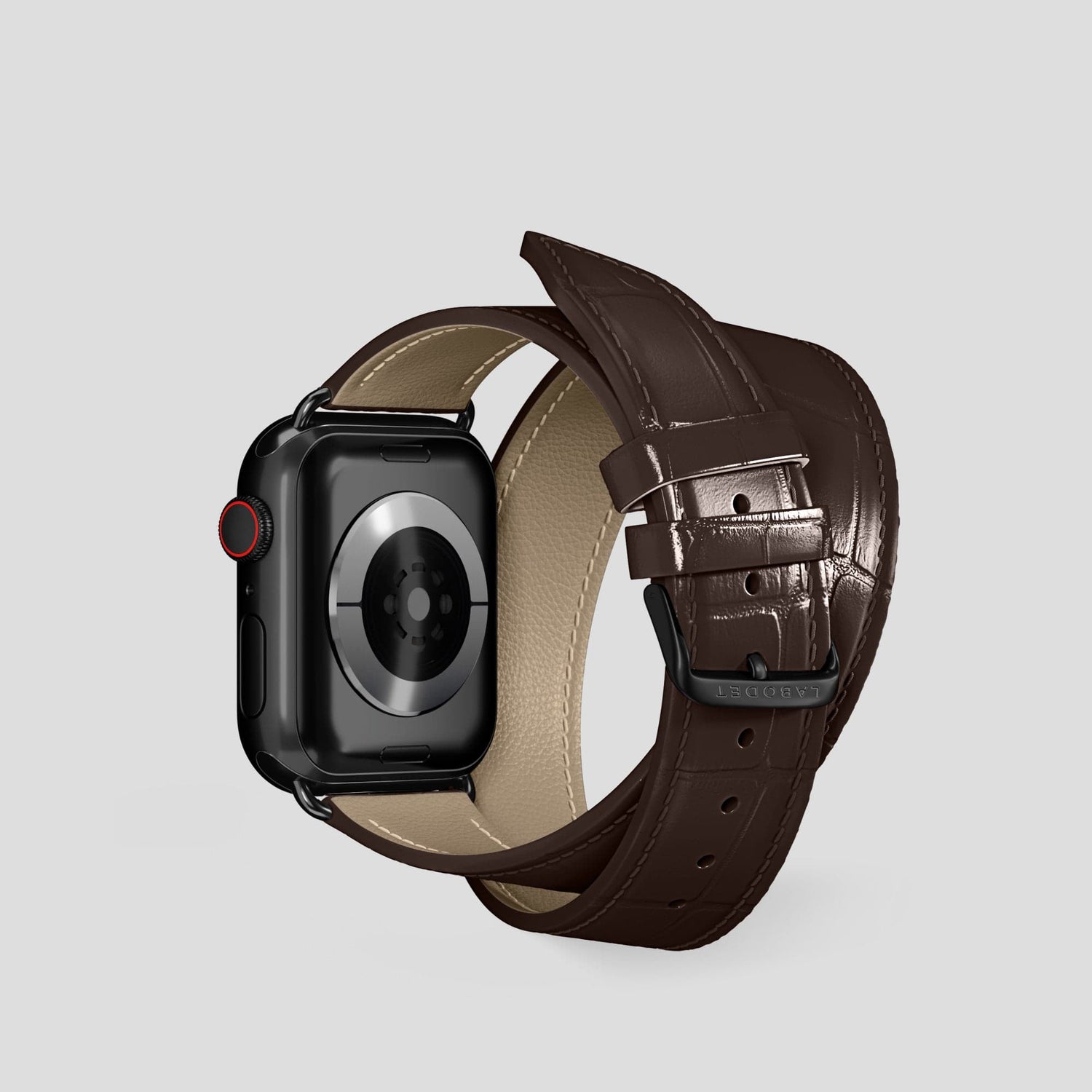 Dark Brown Apple Watch Double Strap 40mm Alligator with Black Metal -2 | Dark-Brown-Black