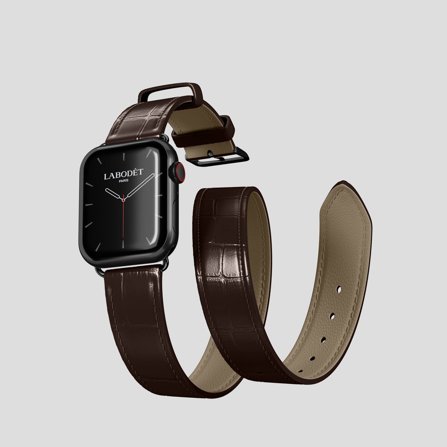 Dark Brown Apple Watch Double Strap 40mm Alligator with Black Metal -3 | Dark-Brown-Black