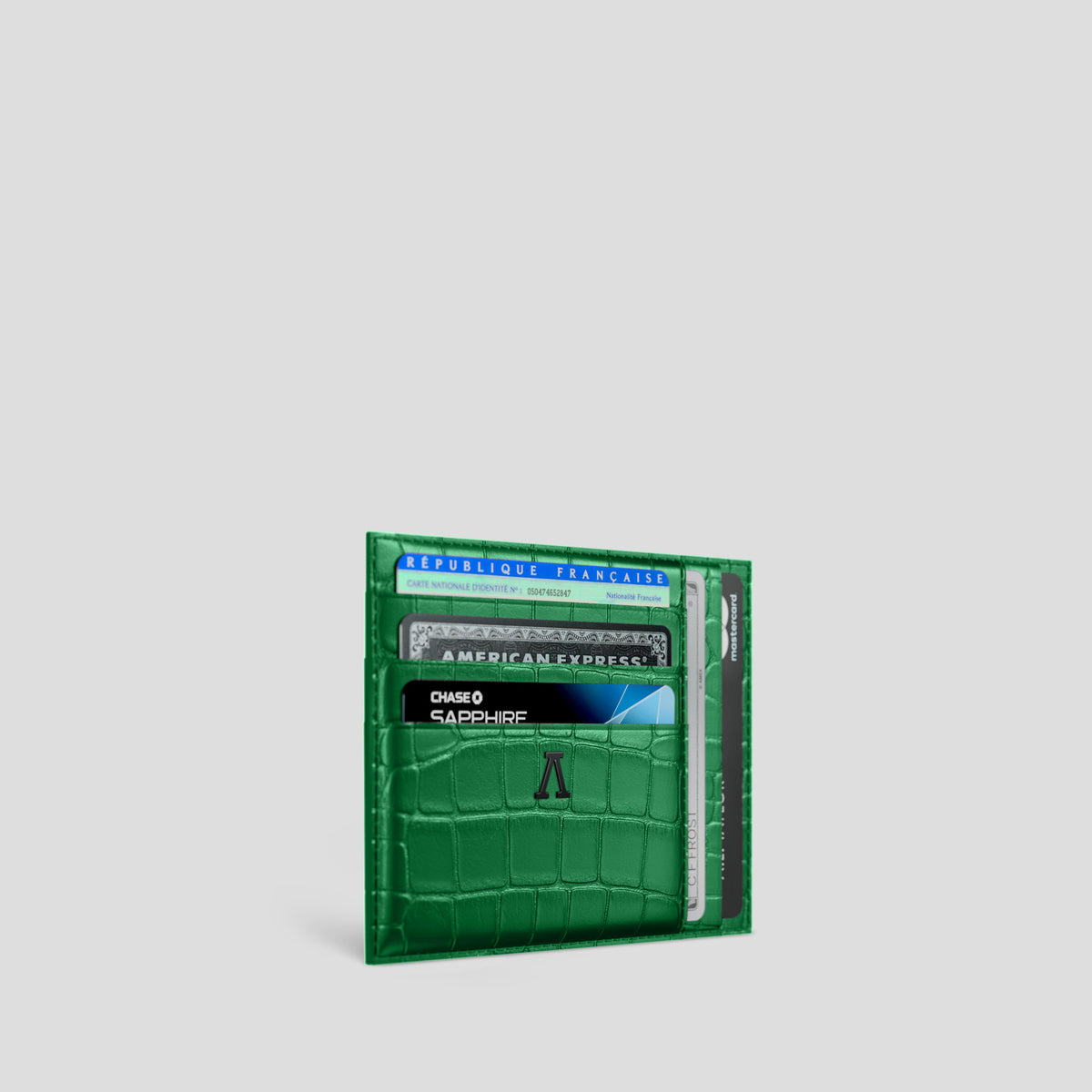 Forest-Green 10 Cards Wallet In Alligator with Black Metal -2 | Forest-Green-Black