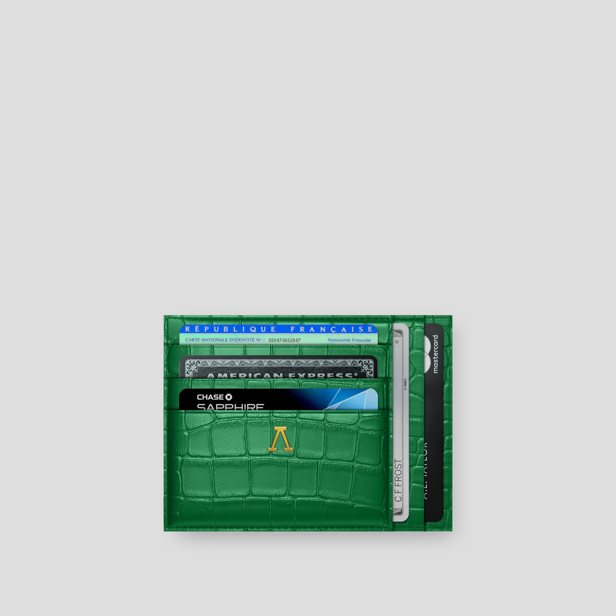 Forest-Green 10 Cards Wallet In Alligator with Gold Metal -1 | Forest-Green-Gold
