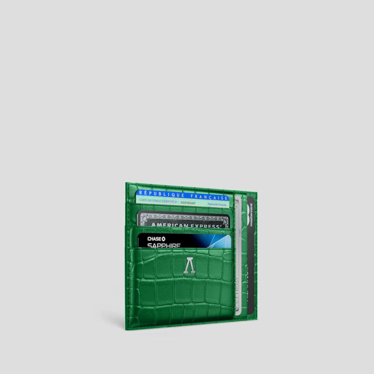 Forest-Green 10 Cards Wallet In Alligator with Steel Metal -2 | Forest-Green-Steel