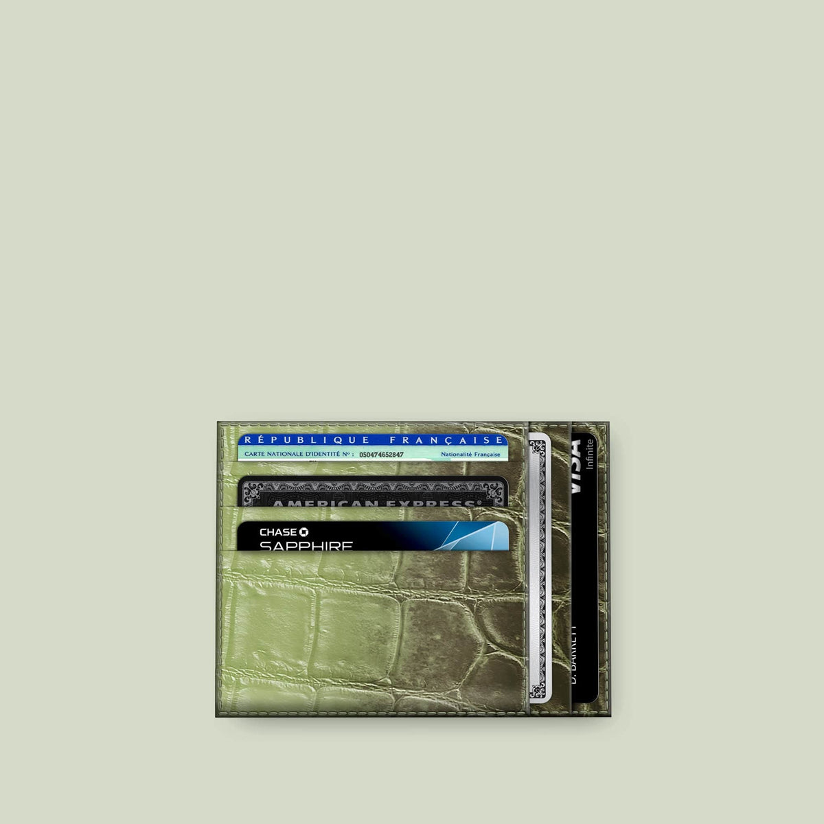 Celadon Green 10 Cards Wallet In Himalayan Crocodile -1 | Celadon-Green