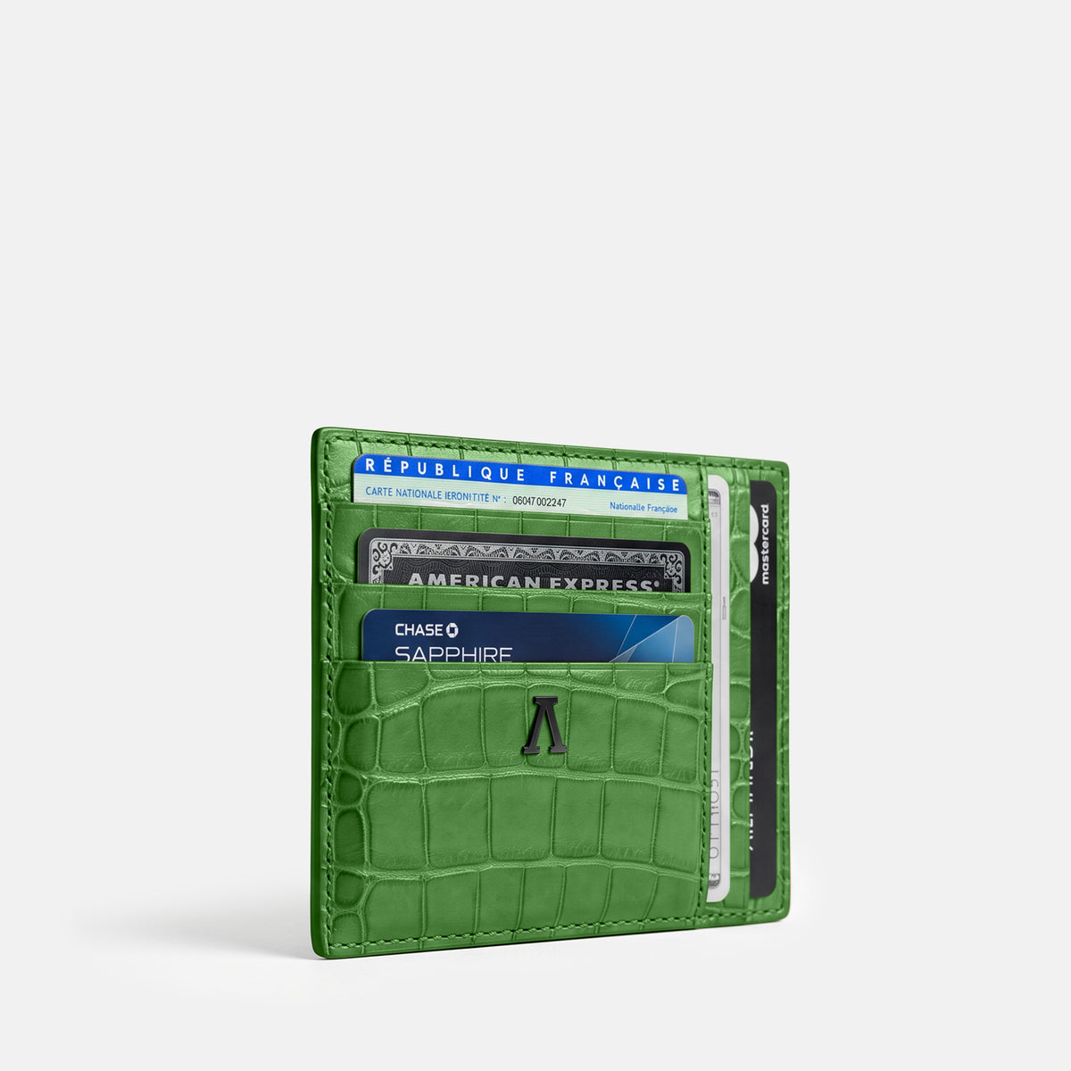 Apple-Green 10 Cards Wallet Alligator with Black Metal -2 | Apple-Green-Black