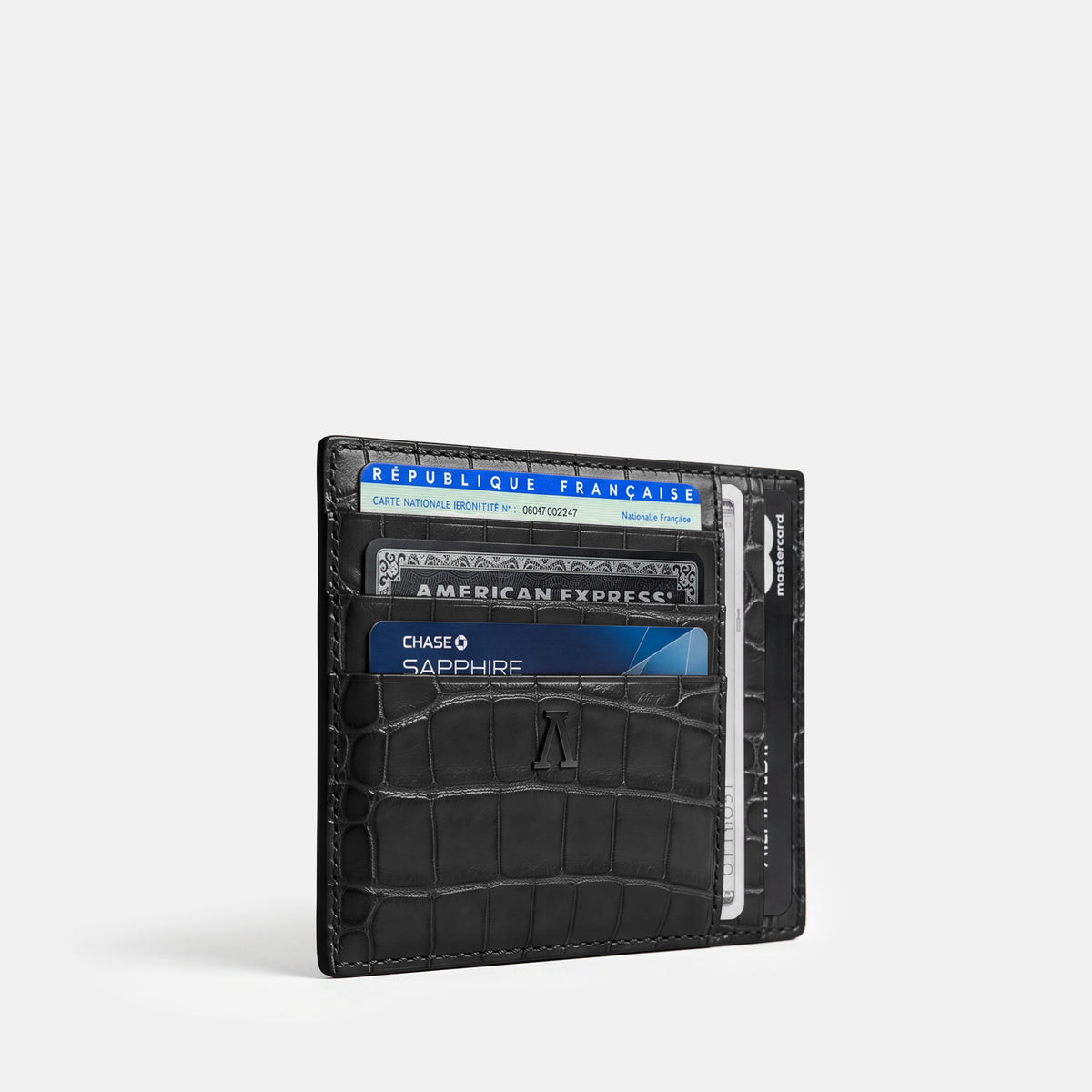 Black 10 Cards Wallet Alligator with Black Metal -2 | Black-Black