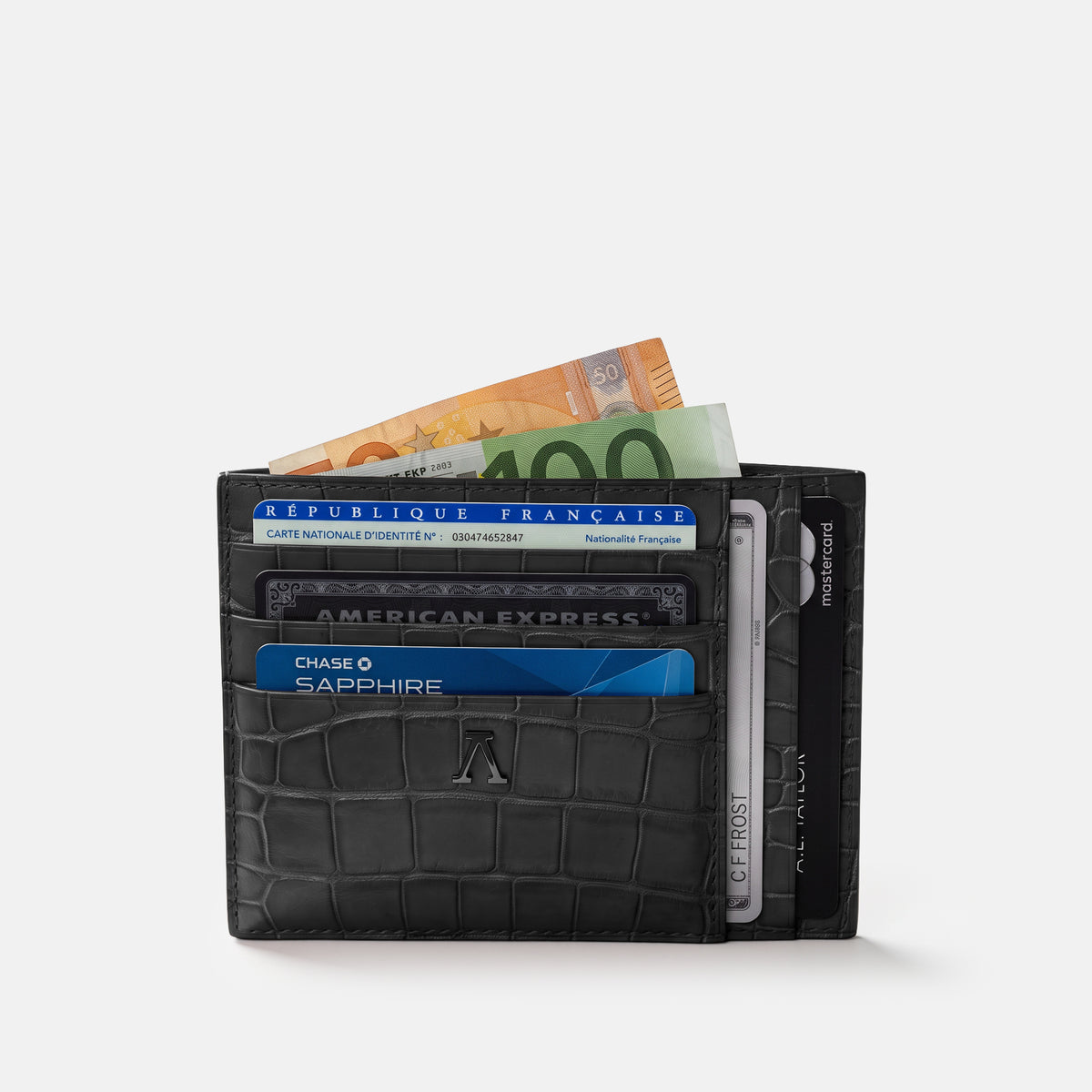 10 Cards Wallet In Alligator -4 | Black-Black