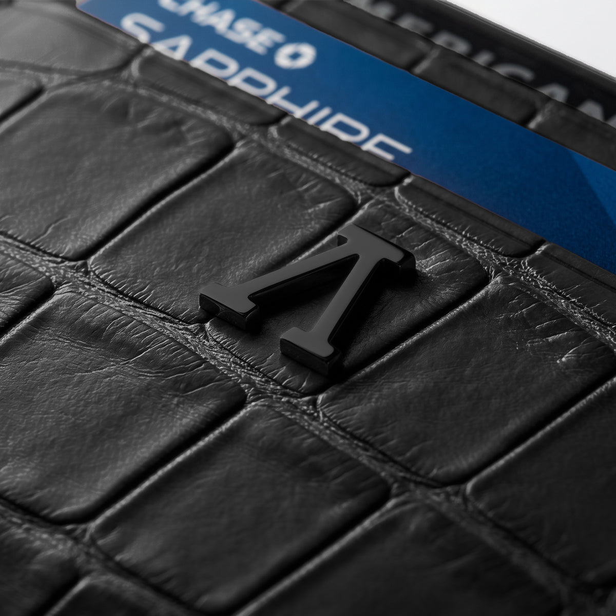 10 Cards Wallet In Alligator -5 | Black-Black