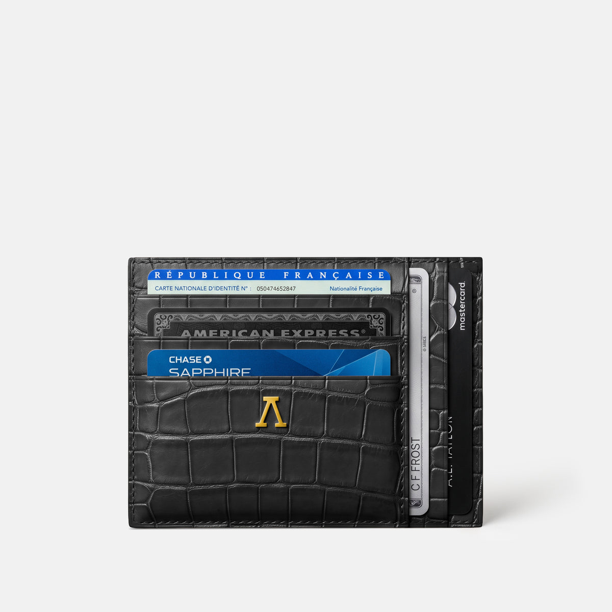 Black 10 Cards Wallet Alligator with Gold Metal -1 | Black-Gold
