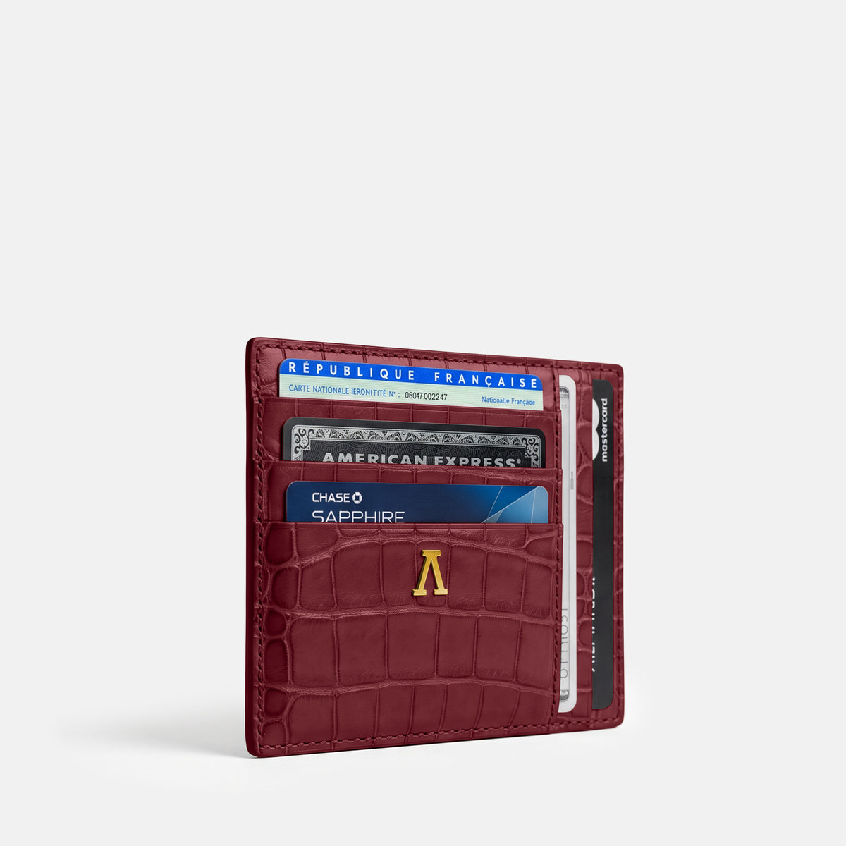 Burgundy 10 Cards Wallet Alligator with Gold Metal -2 | Burgundy-Gold