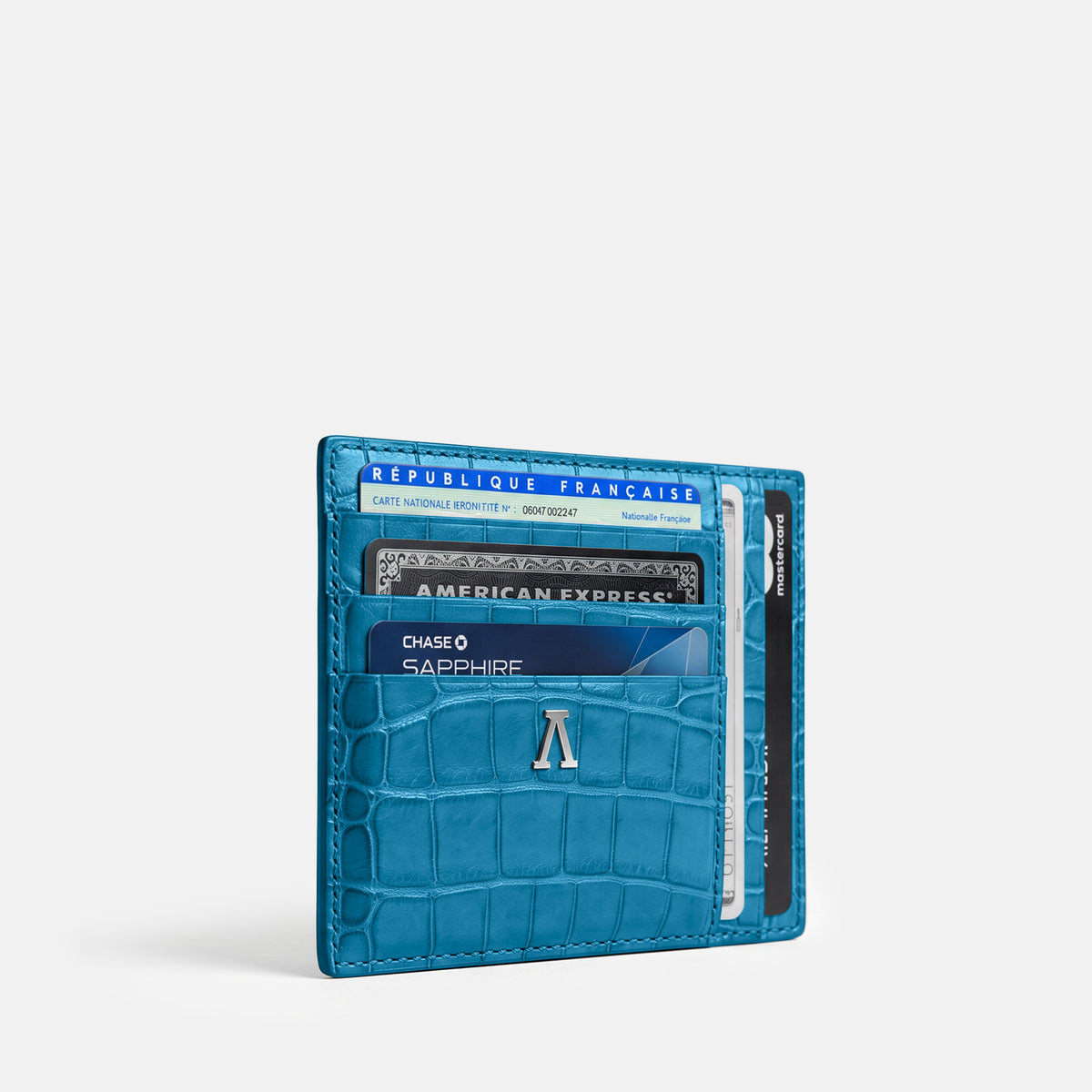 Curaçao-Blue 10 Cards Wallet Alligator with Steel Metal -2 | Curaçao-Blue-Steel
