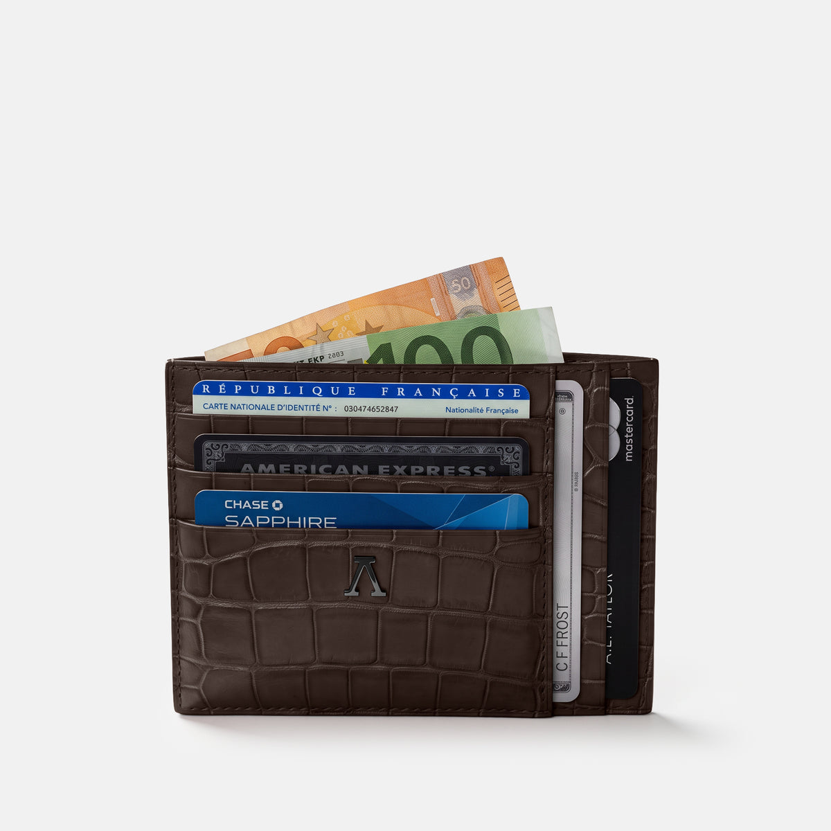 10 Cards Wallet In Alligator -4 | Dark-Brown-Black