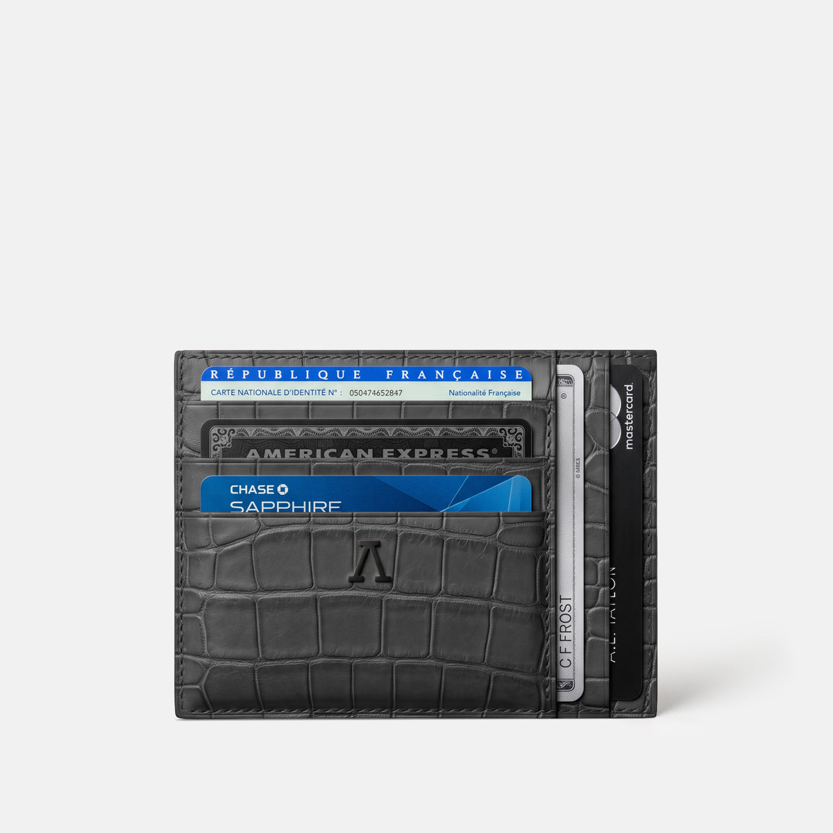 Grey 10 Cards Wallet Alligator with Black Metal -1 | Grey-Black
