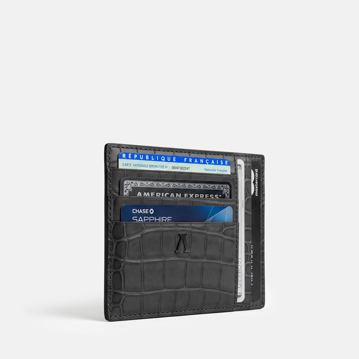 Grey 10 Cards Wallet Alligator with Black Metal -2 | Grey-Black